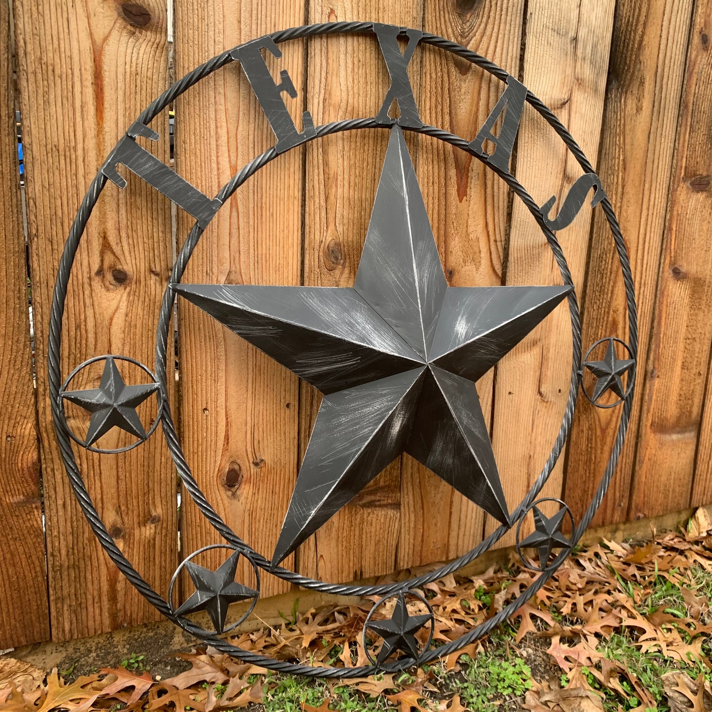 TEXAS BLACK DISTRESSED STAR TWO TONE TEXTURE BARN STAR METAL LONESTAR TWISTED ROPE RING WESTERN HOME DECOR HANDMADE NEW
