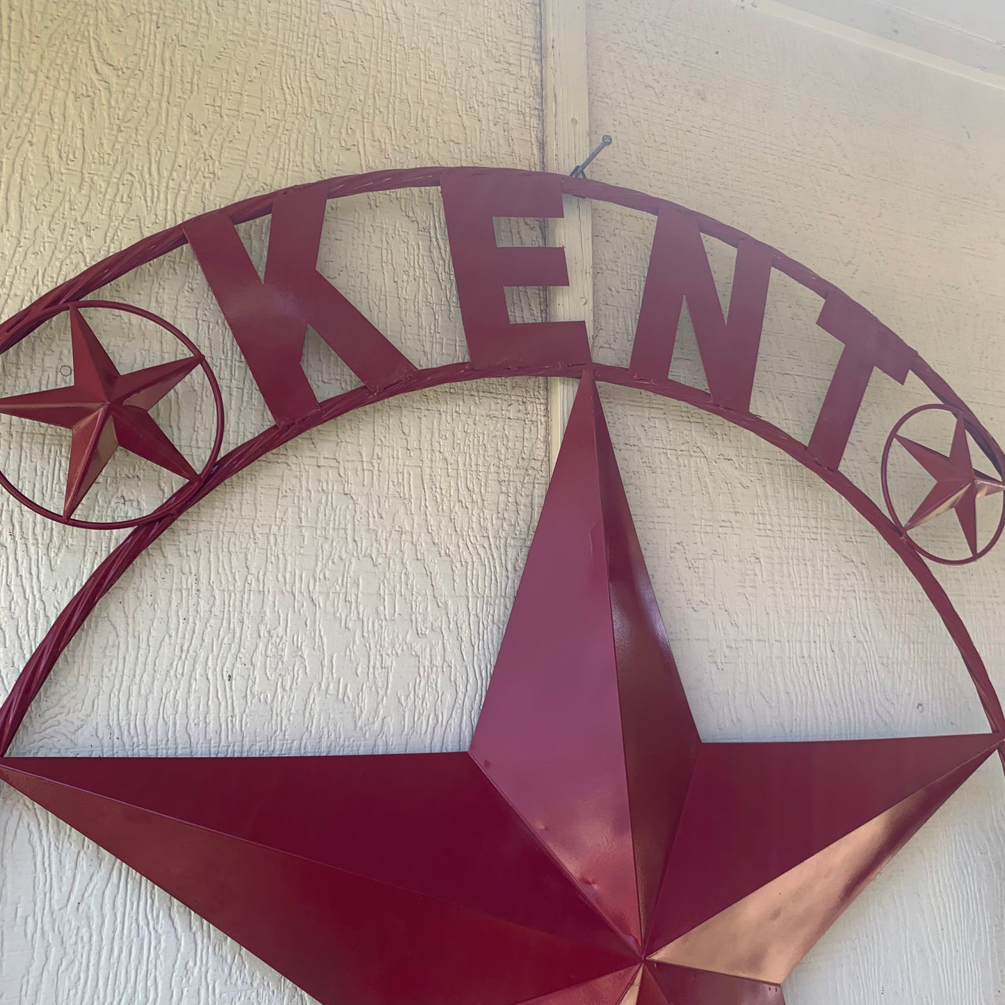 KENT STYLE YOUR CUSTOM STAR METAL NAME RUSTIC BURGUNDY RED CUSTOM 3d STAR METAL NAME BARN STAR TWISTED ROPE RING DESIGN METAL WALL ART HOME DECOR ANY SIZE