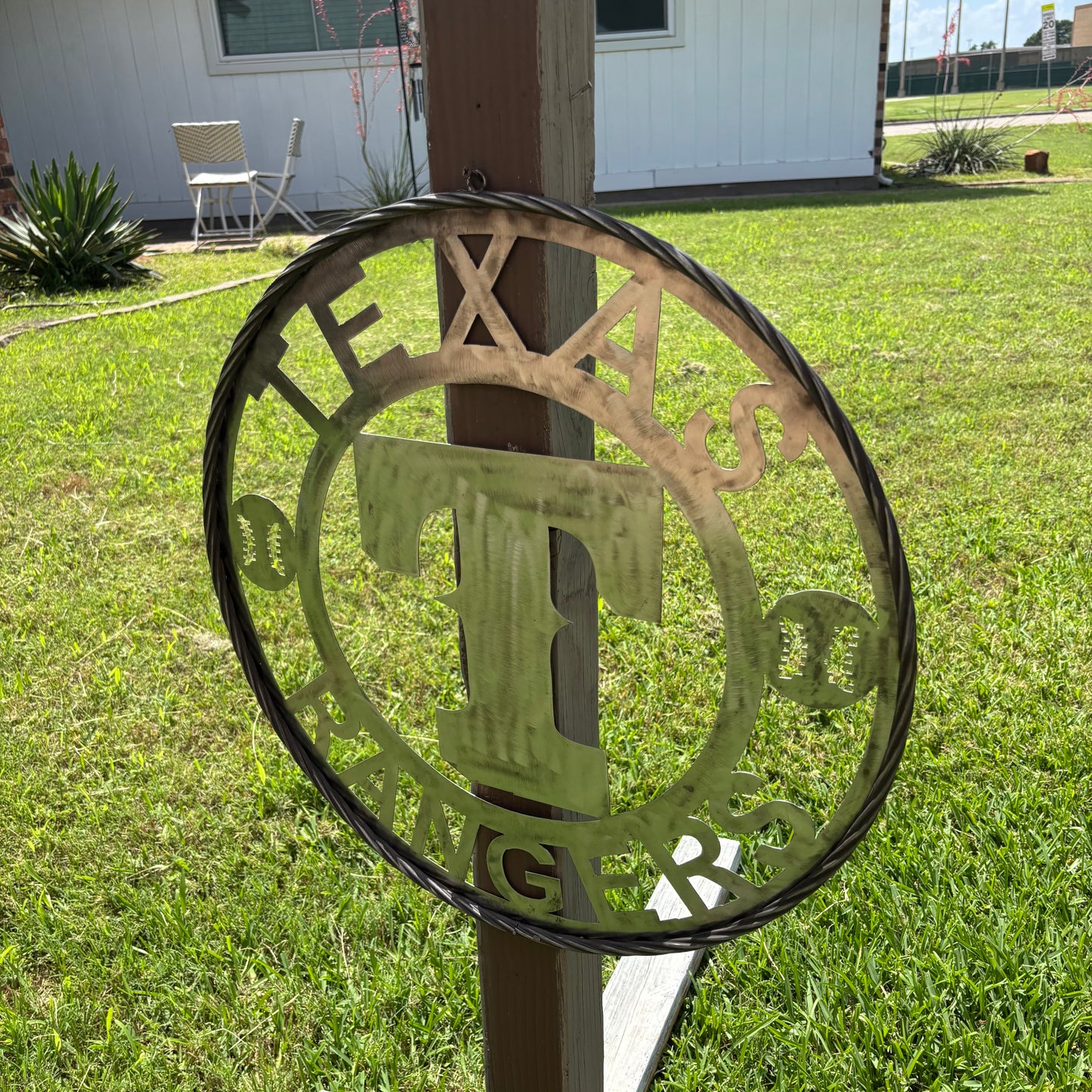 TEXAS RANGERS CUSTOM RAW METAL VINTAGE CRAFT TEAM SIGN TWISTED ROPE RING HANDMADE