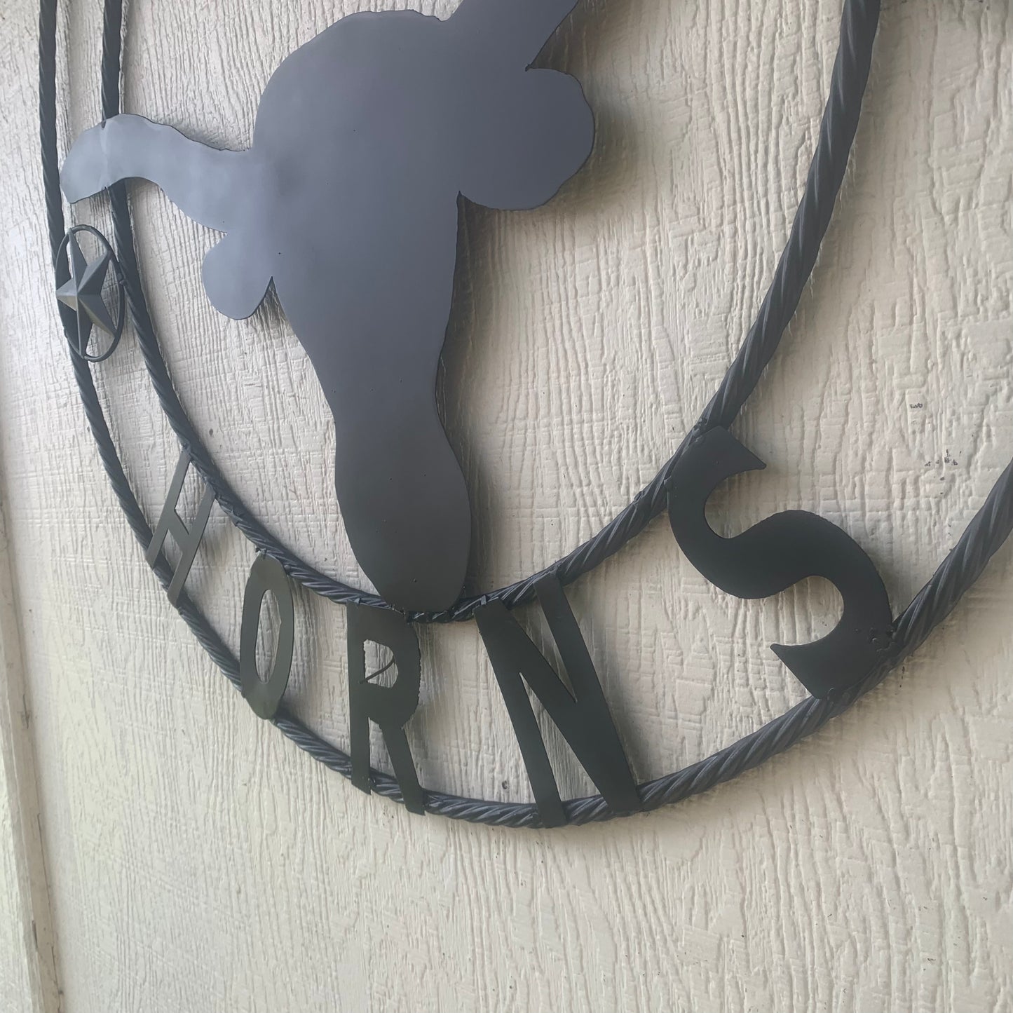 HOOKEM HORNS WITH LONE STAR TEXAS LONGHORNS HOOK EM BLACK METAL CUSTOM VINTAGE CRAFT WALL ART TEAM SIGN HANDMADE