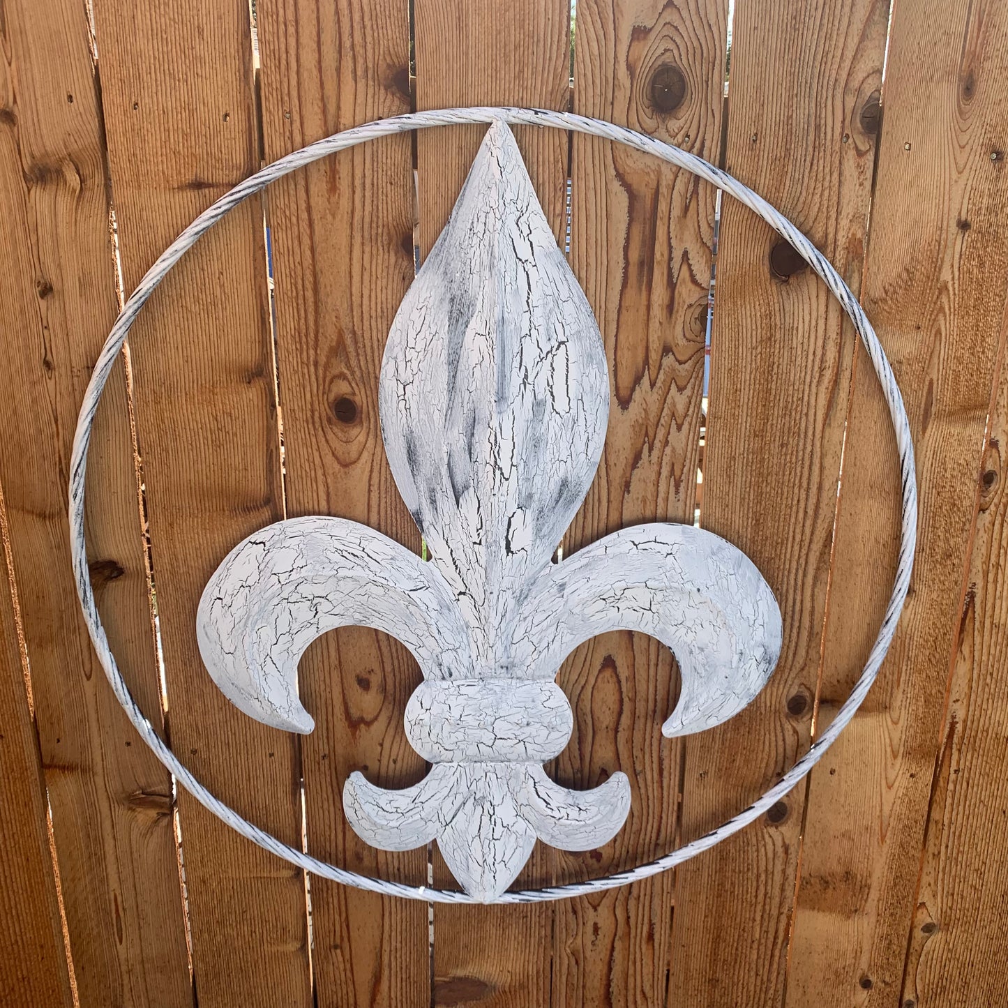24",36" FLEUR DE LIS METAL CRACKLE WHITE WESTERN HOME DECOR HANDMADE WALL ART NEW #EH10149