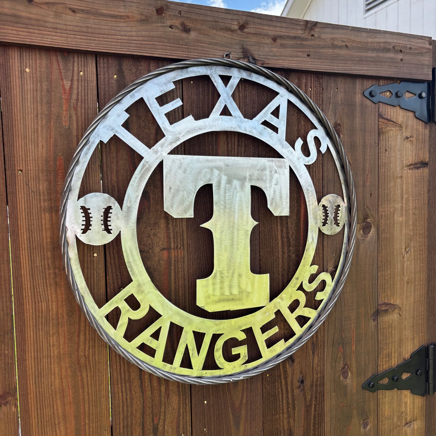 TEXAS RANGERS CUSTOM RAW METAL VINTAGE CRAFT TEAM SIGN TWISTED ROPE RING HANDMADE