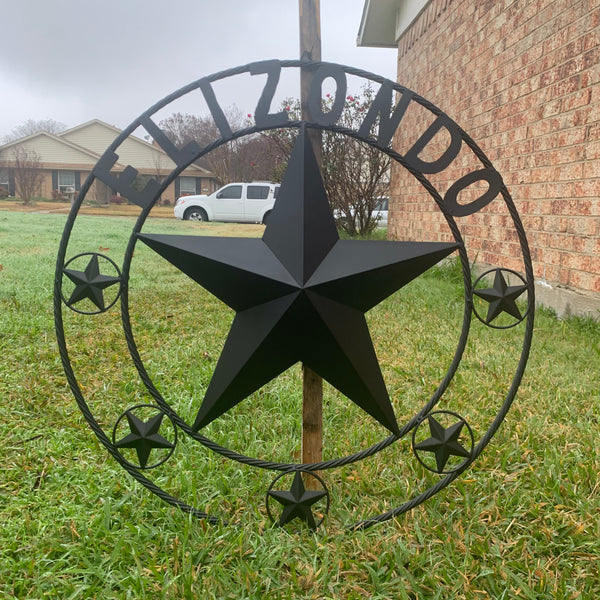 ELIZONDO STYLE CUSTOM NAME STAR BARN METAL STAR 3d TWISTED ROPE RING WESTERN HOME DECOR RUSTIC BLACK HANDMADE 24",32",36",50"