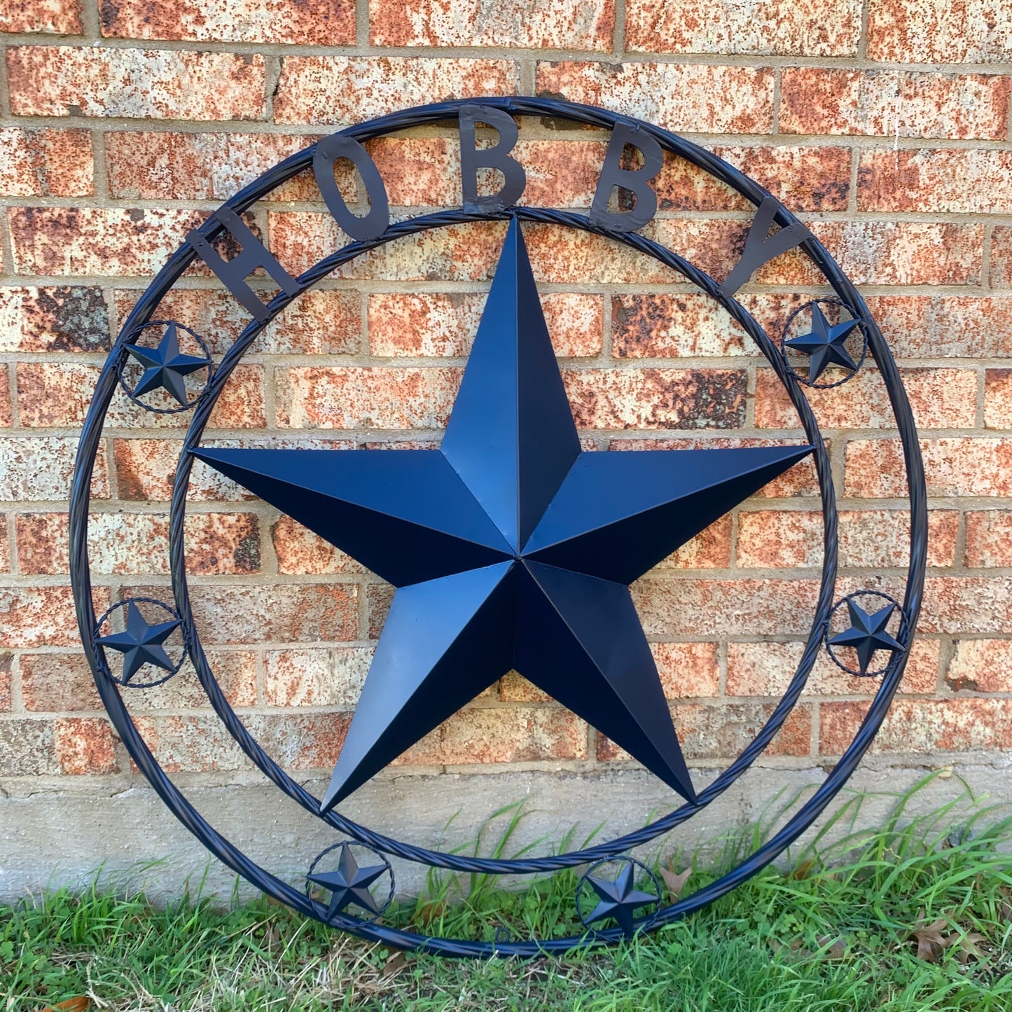 HOBBY STYLE CUSTOM NAME STAR BARN METAL STAR 3d TWISTED ROPE RING WESTERN HOME DECOR RUSTIC NAVY BLUE HANDMADE 24",32",36",50"