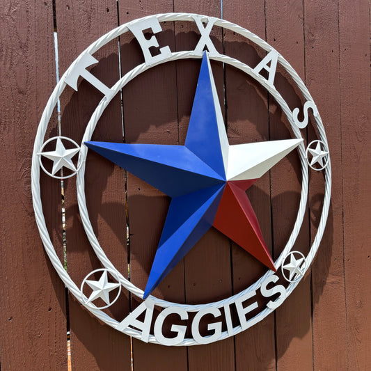 AGGIES TEXAS A&M BARN STAR RUSTIC METAL WHITE LONESTAR CUSTOM METAL VINTAGE CRAFT TEAM STAR WESTERN HOME DECOR HANDMADE #EH