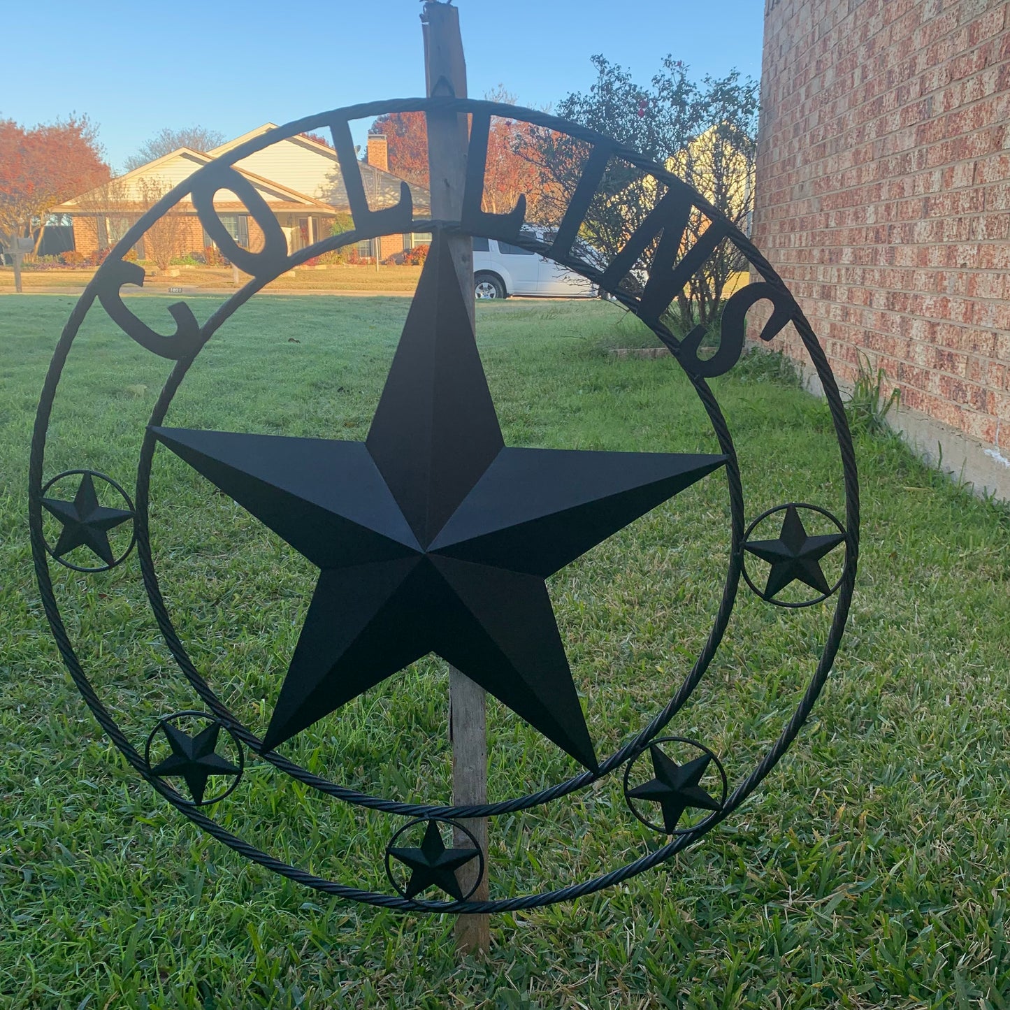 COLLINS STYLE CUSTOM STAR NAME BARN METAL STAR 3d TWISTED ROPE RING WESTERN HOME DECOR RUSTIC BLACK HANDMADE 24",32",36",50"