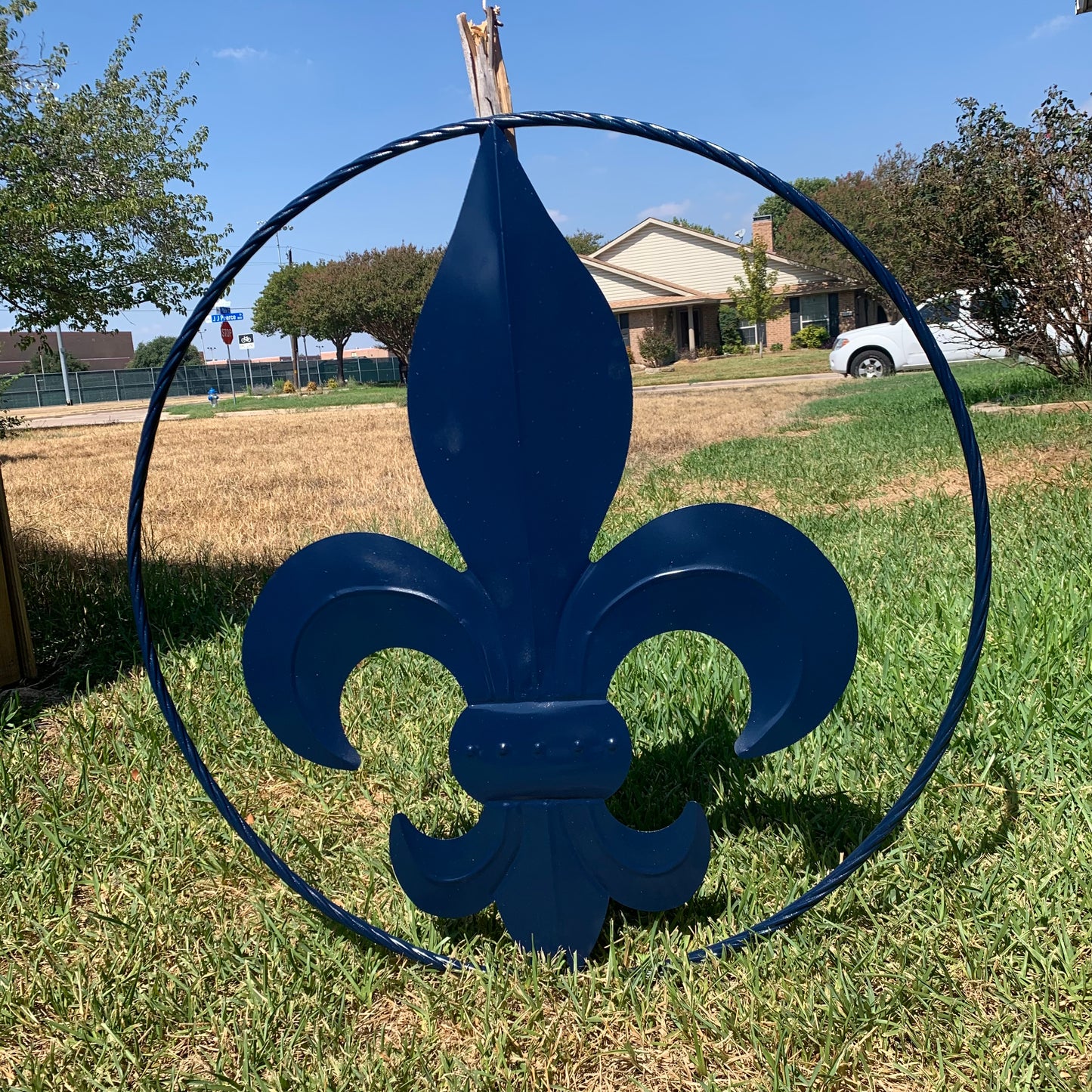 NAVY BLUE 24",36" FLEUR DE LIS METAL WALL ART SIGN WESTERN HOME DECOR HANDMADE NEW #EH10764