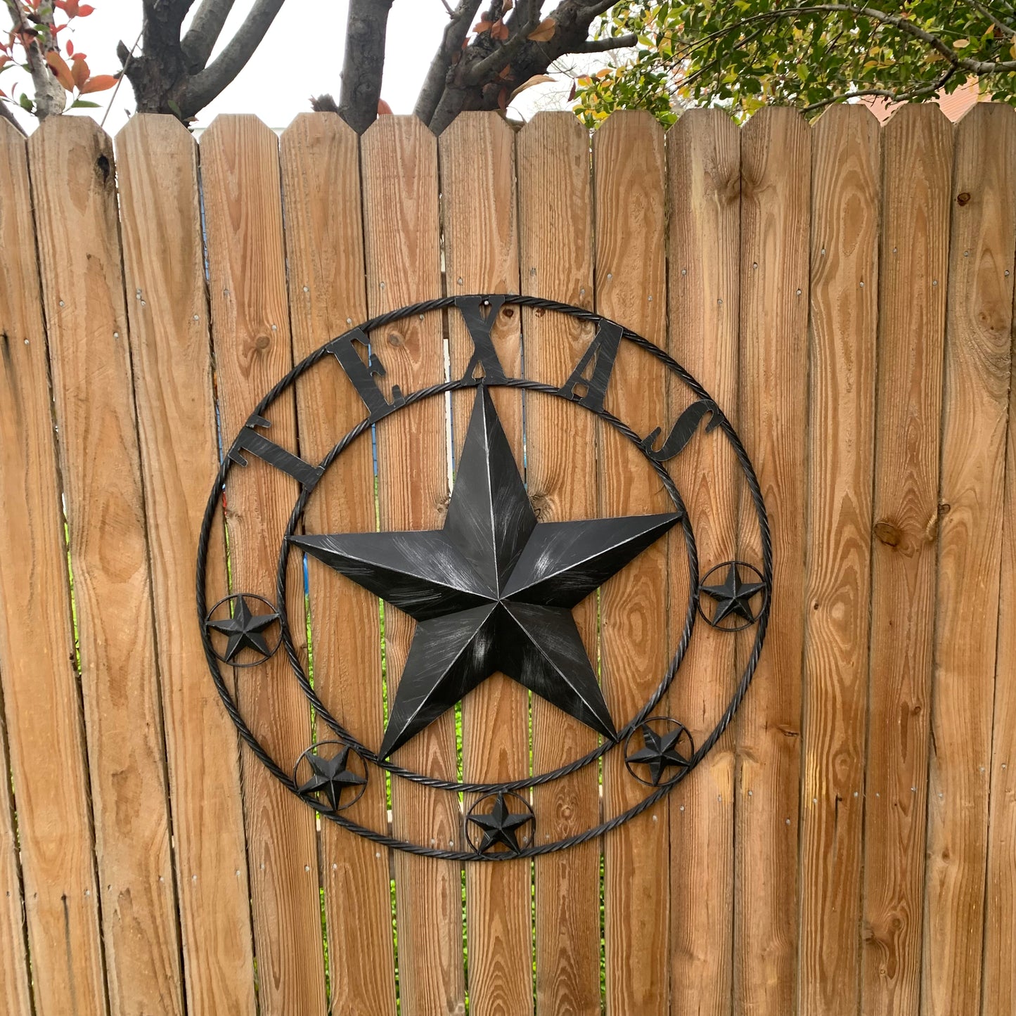 TEXAS BLACK DISTRESSED STAR TWO TONE TEXTURE BARN STAR METAL LONESTAR TWISTED ROPE RING WESTERN HOME DECOR HANDMADE NEW