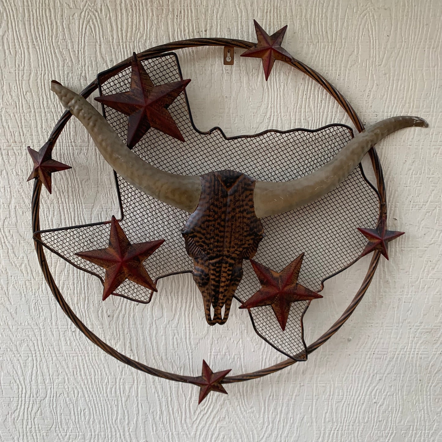 24" LONGHORNS & STARS METAL WALL ART SCULPTURE WESTERN HOME DECOR HANDMADE NEW