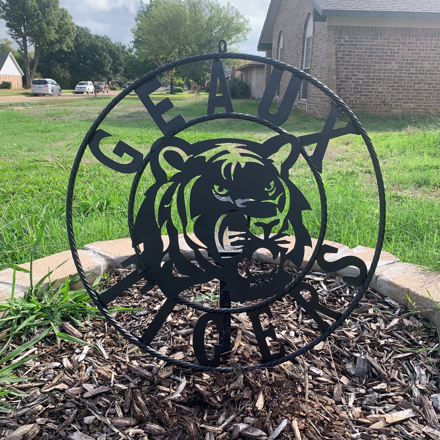 GEAUX TIGERS BLACK CUSTOM METAL VINTAGE CRAFT SIGN TEAM HANDMADE