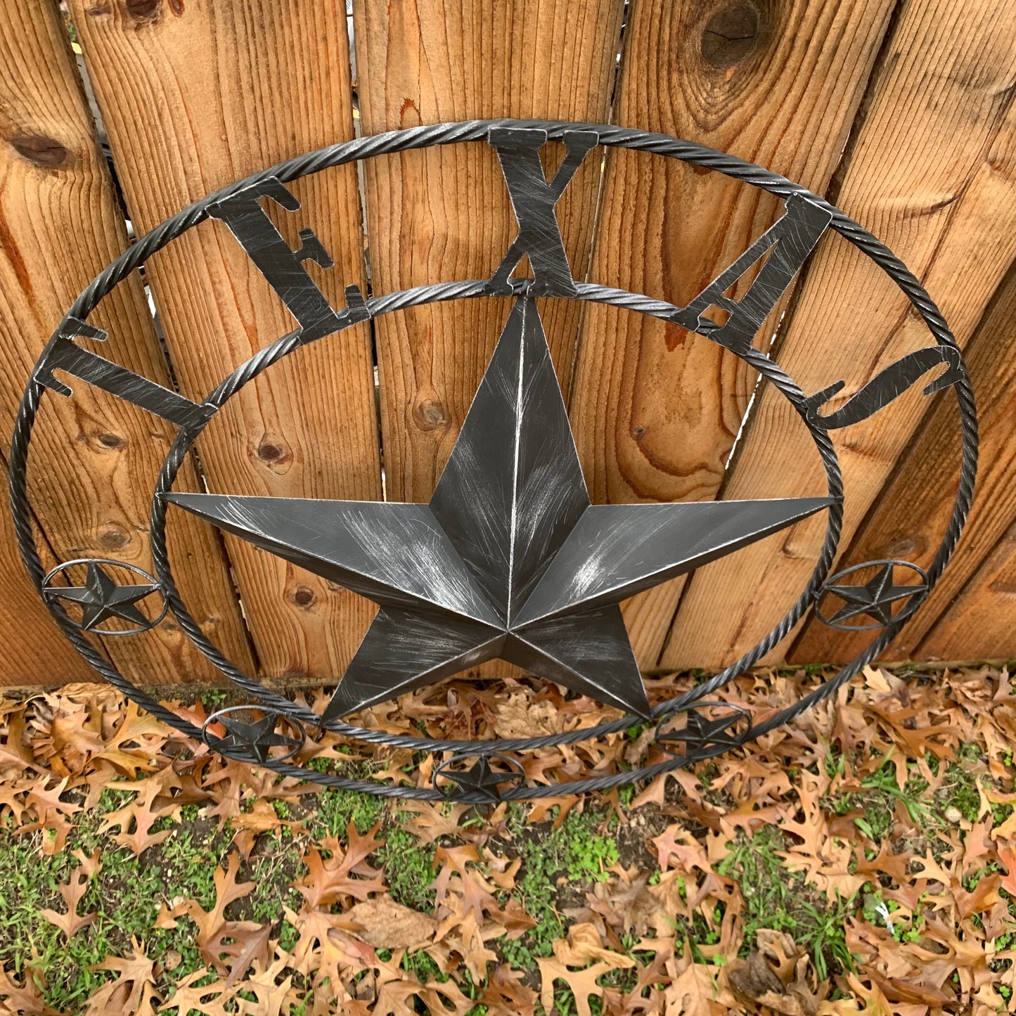 TEXAS BLACK DISTRESSED STAR TWO TONE TEXTURE BARN STAR METAL LONESTAR TWISTED ROPE RING WESTERN HOME DECOR HANDMADE NEW