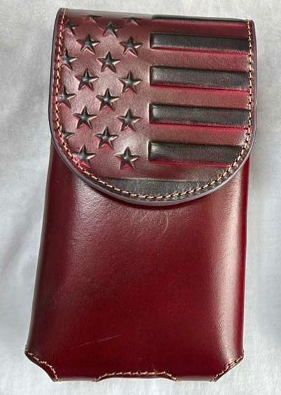 7" USA FLAG LEATHER PHONE HOLSTER POUCH COFFEE EXTRA LARGE  BELT LOOP HOLSTER CELL PHONE CASE UNIVERSAL OVERSIZE #EH13719