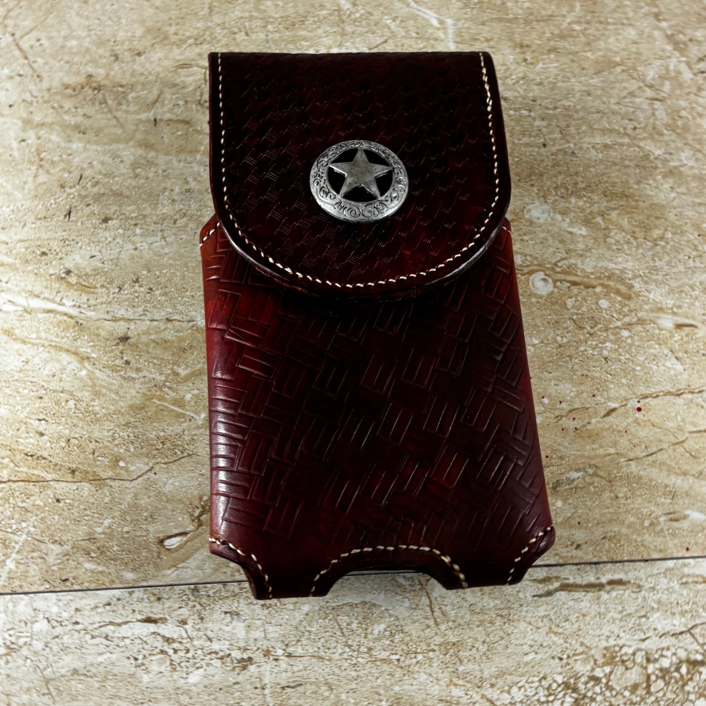 7" LONE STAR LEATHER HOLSTER BROWN STAR POUCH EXTRA LARGE  BELT LOOP CLIP CELL PHONE CASE UNIVERSAL HANDMADE #EH13808