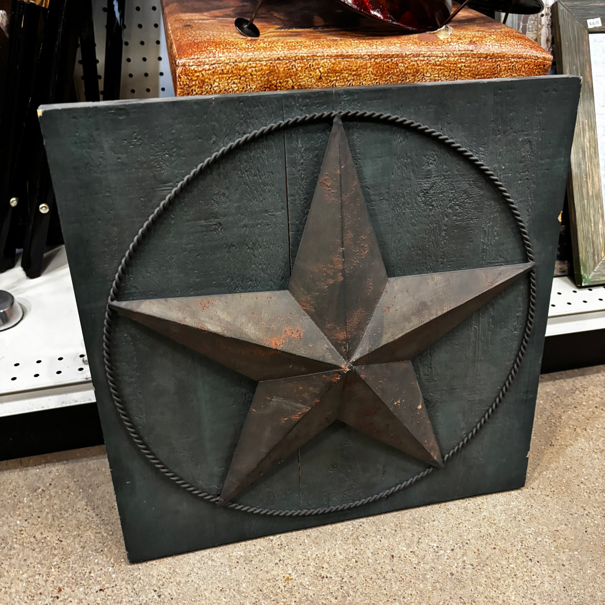 METAL STAR ON WOOD PANEL WESTERN HOME DECOR HANDMADE