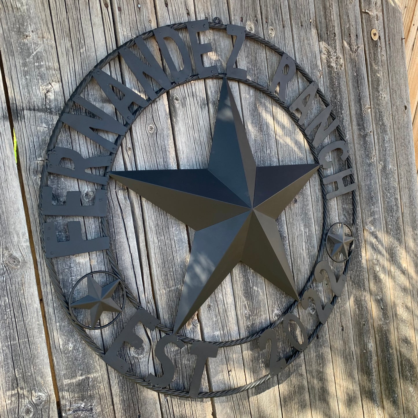 FERNANDEZ RANCH STYLE YOUR CUSTOM NAME STAR BARN STAR METAL LONE STAR WESTERN HOME DECOR RUSTIC BLACK HANDMADE 24",32",36",50"