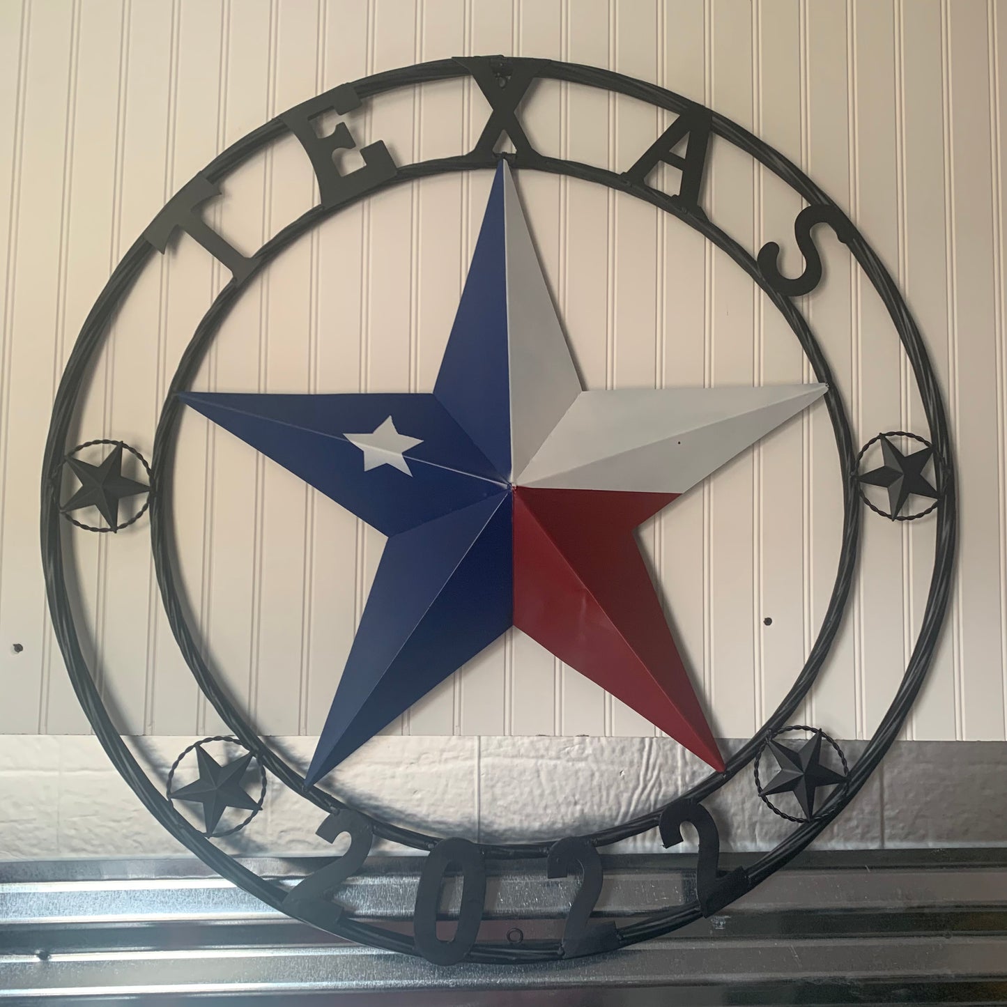 TEXAS 2022 STYLE CUSTOM NAME BARN STAR METAL LONESTAR 3d TWISTED BLACK ROPE RING WESTERN HOME DECOR   HANDMADE 24",32",36"