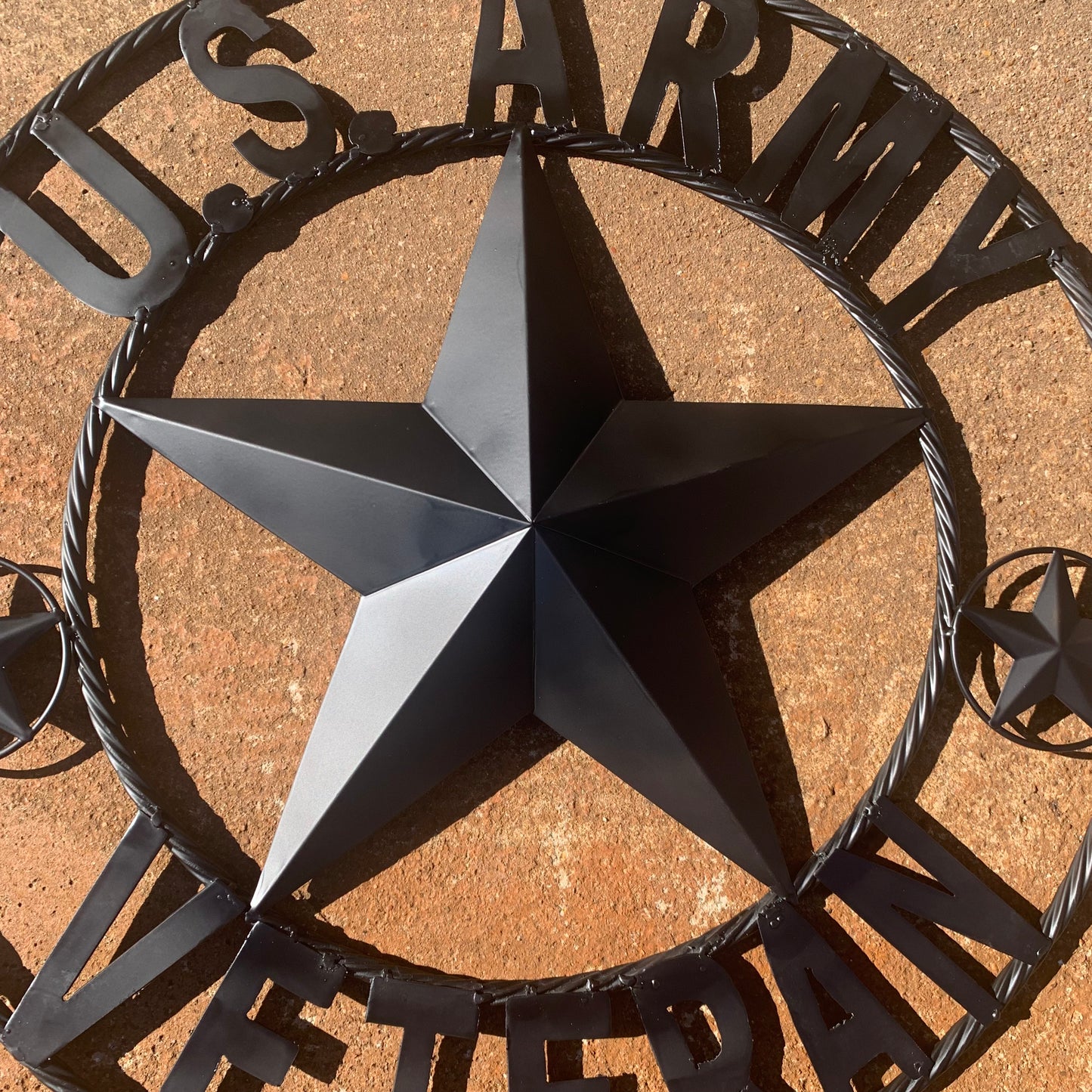 US ARMY VETERAN BARN STAR METAL LONESTAR CUSTOM NAME STAR WESTERN HOME DECOR RUSTIC BLACK  24",32",36",50"