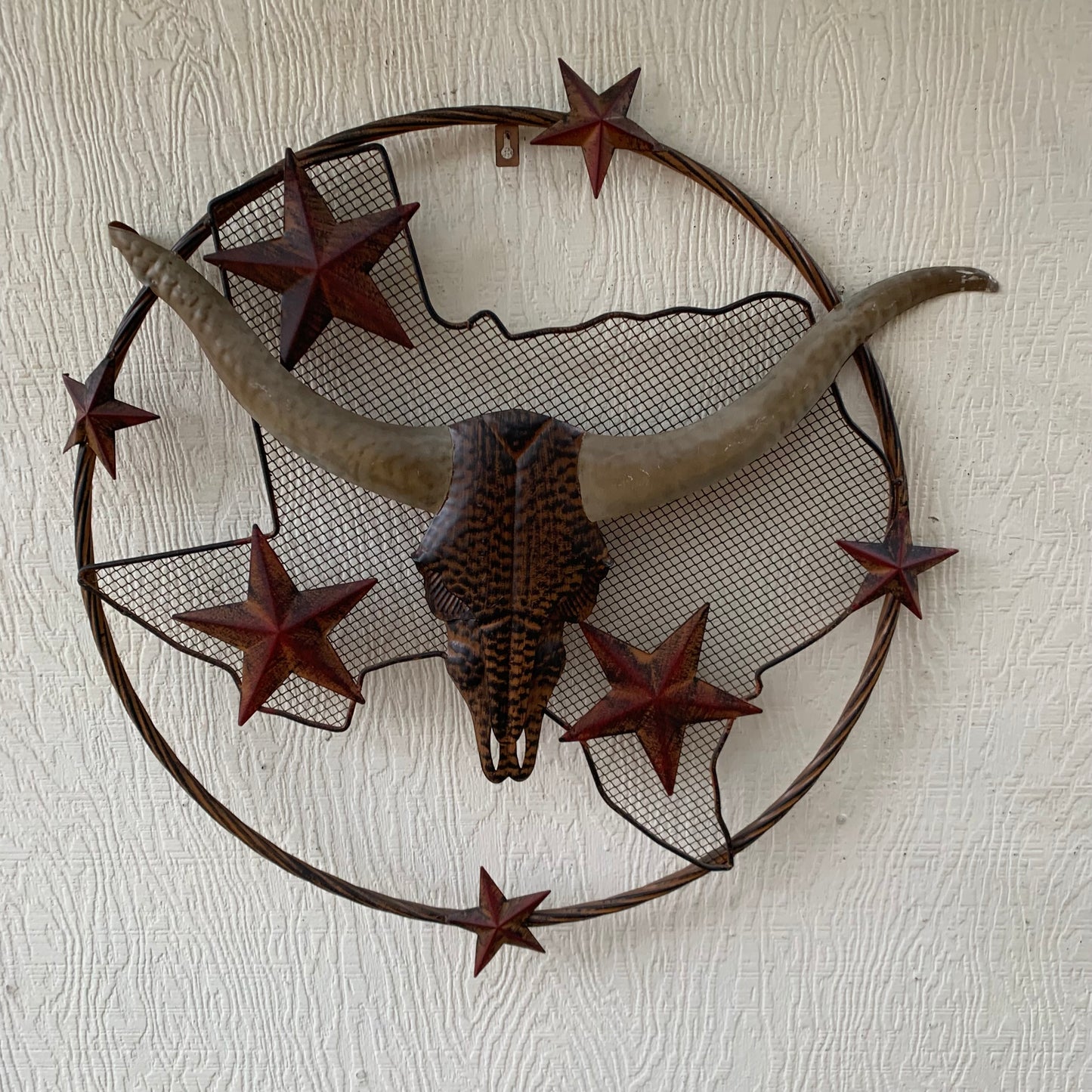 24" LONGHORNS & STARS METAL WALL ART SCULPTURE WESTERN HOME DECOR HANDMADE NEW