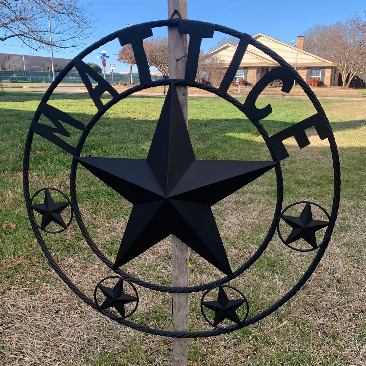 MATTICE STYLE BLACK STAR YOUR CUSTOM NAME BARN METAL STAR 3d TWISTED ROPE RING WESTERN HOME DECOR HANDMADE 24",32",36",50"