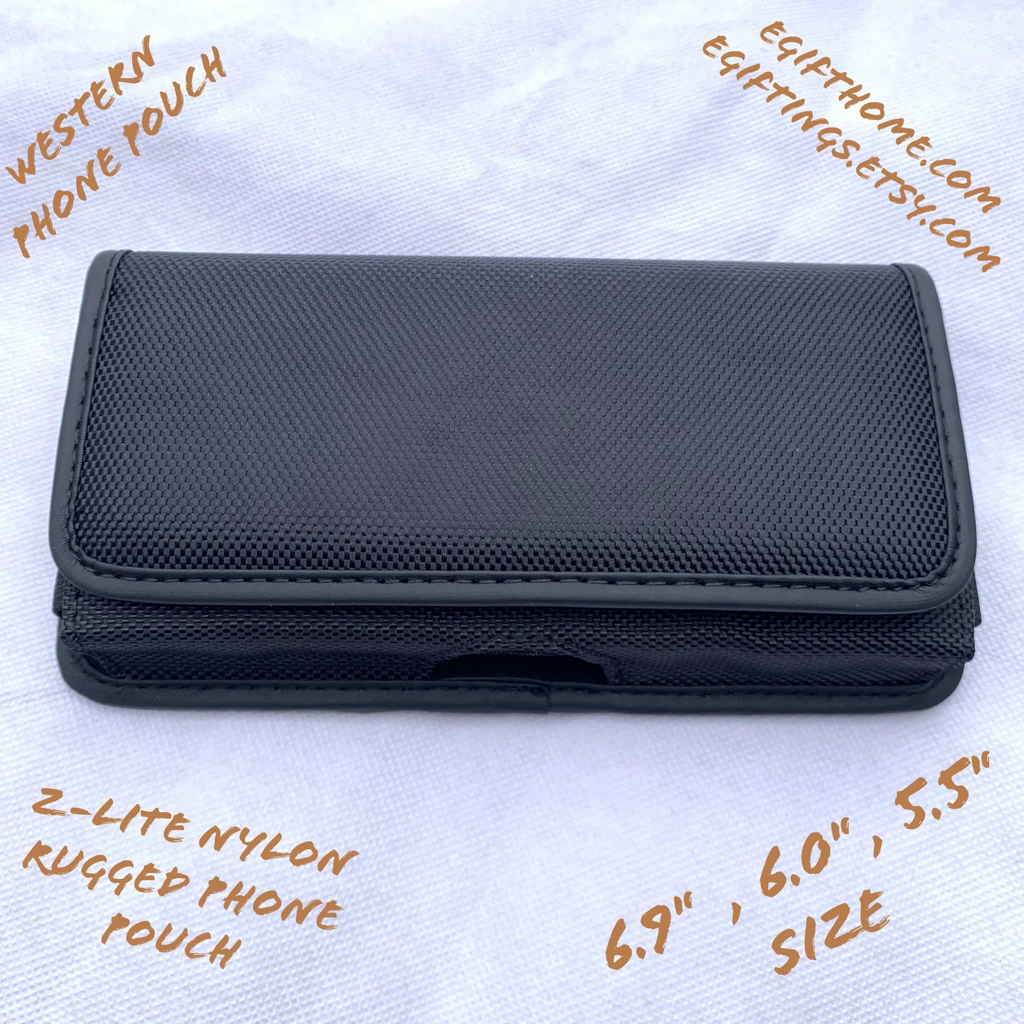 #EH11388 NYLON 7" RUGGED PHONE POUCH EXTRA LARGE BELT LOOP HOLSTER BLACK CELL PHONE CASE HORIZONTAL UNIVERSAL OVERSIZE Z-LITE BRAND NEW