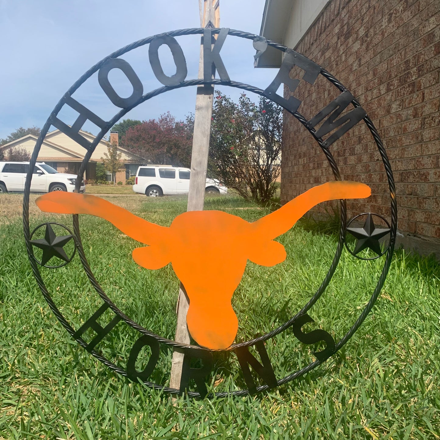 HOOKEM HORNS WITH LONE STAR TEXAS LONGHORNS HOOK EM METAL CUSTOM VINTAGE CRAFT WALL ART TEAM SIGN HANDMADE