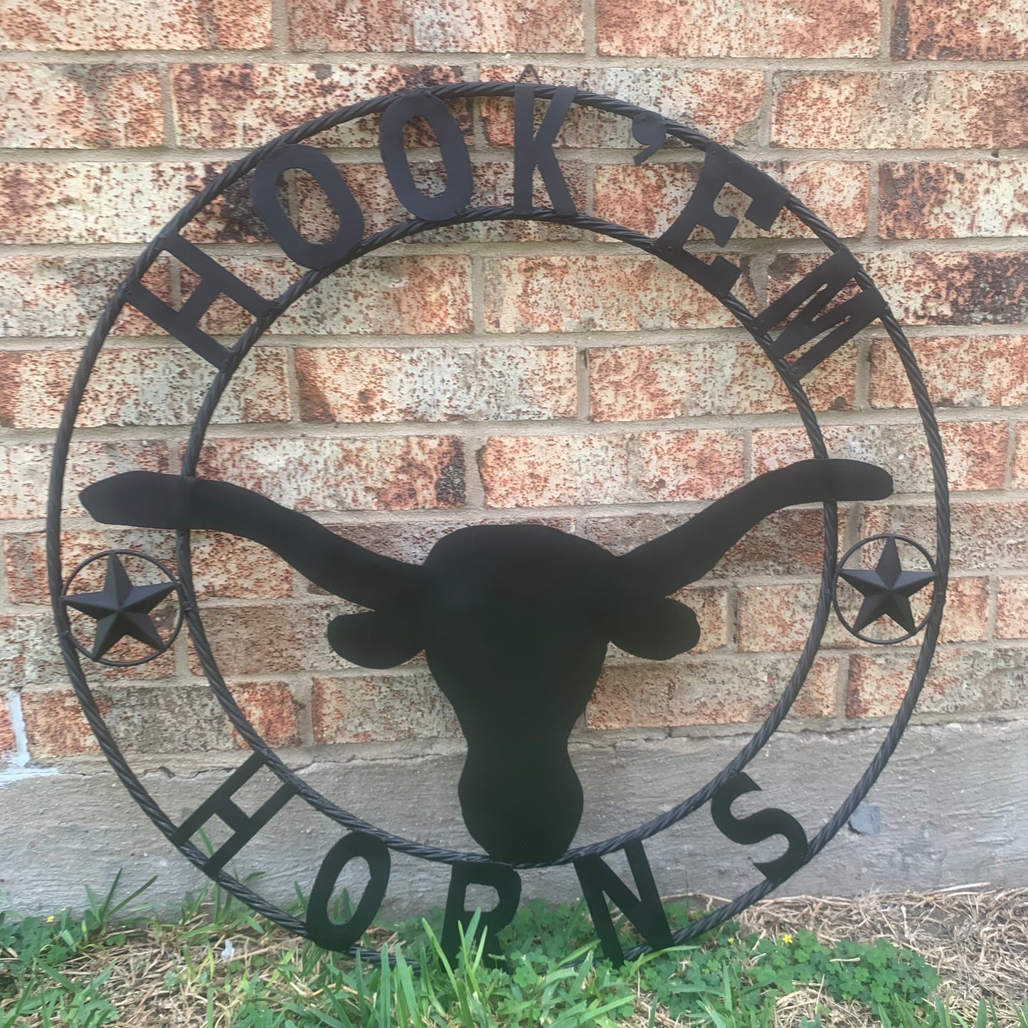 HOOKEM HORNS WITH LONE STAR TEXAS LONGHORNS HOOK EM BLACK METAL CUSTOM VINTAGE CRAFT WALL ART TEAM SIGN HANDMADE