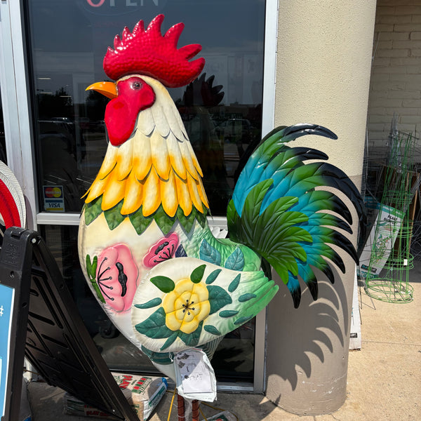 ROOSTER 6 FOOT CHICKEN GARDEN ANIMAL SCULPTURE METAL DECOR HANDMADE