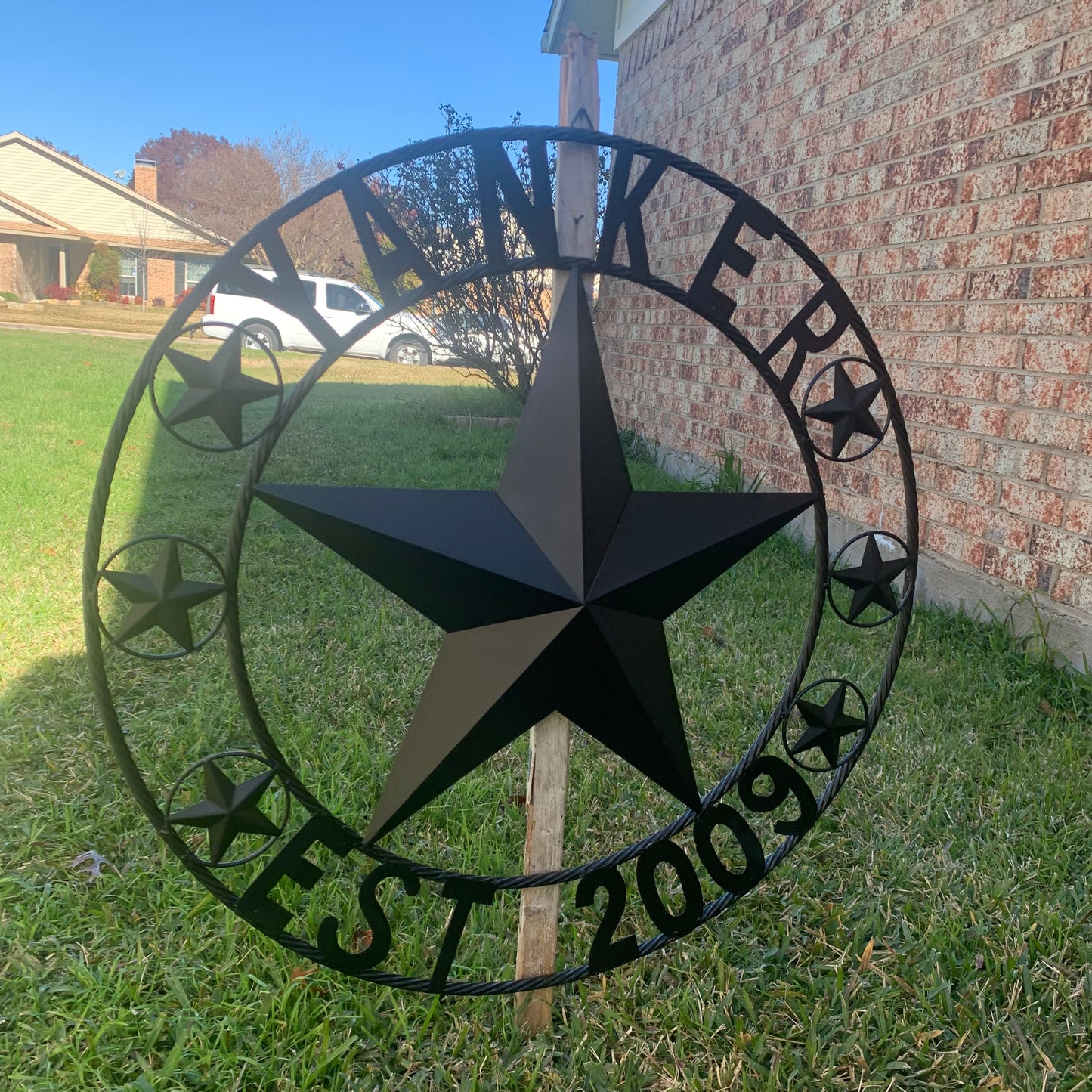 YANKER STYLE CUSTOM NAME STAR BARN METAL STAR 3d TWISTED ROPE RING WESTERN HOME DECOR RUSTIC BLACK HANDMADE 24",32",36",50"