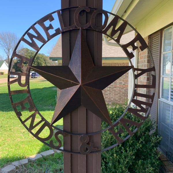 WELCOME FRIENDS FAMILY BARN METAL STAR WALL ART WESTERN HOME DECOR HANDMADE NEW