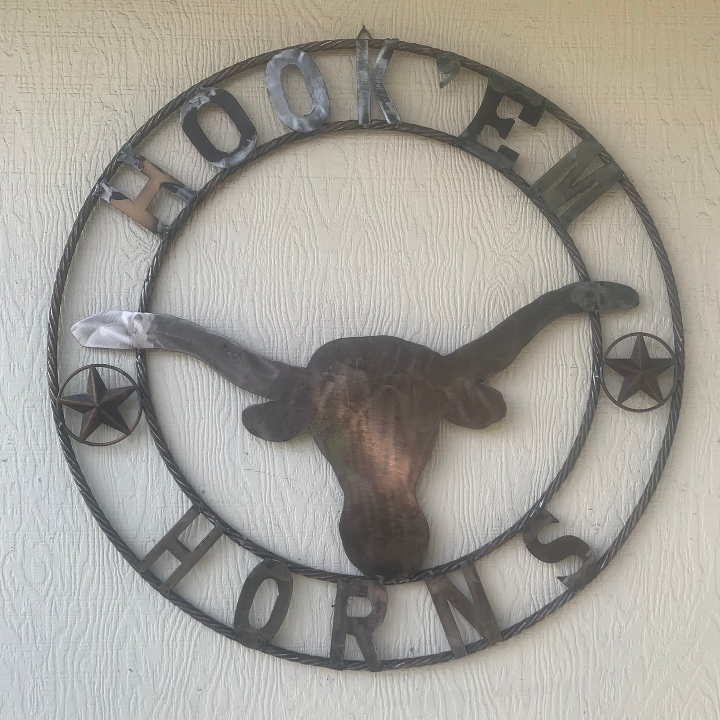 HOOKEM HORNS & LONE STAR TEXAS LONGHORNS HOOK EM RAW METAL UNPAINTED CUSTOM VINTAGE CRAFT WALL ART TEAM SIGN HANDMADE