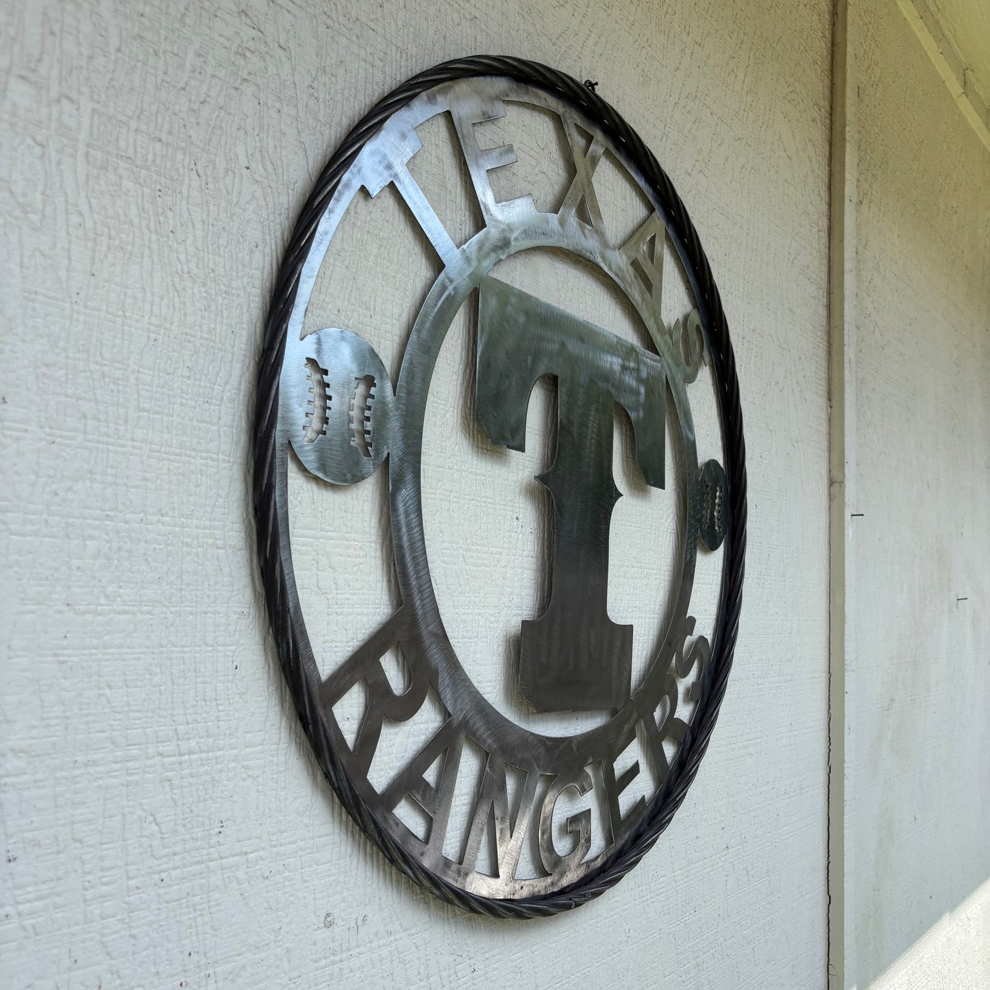 TEXAS RANGERS CUSTOM RAW METAL VINTAGE CRAFT TEAM SIGN TWISTED ROPE RING HANDMADE