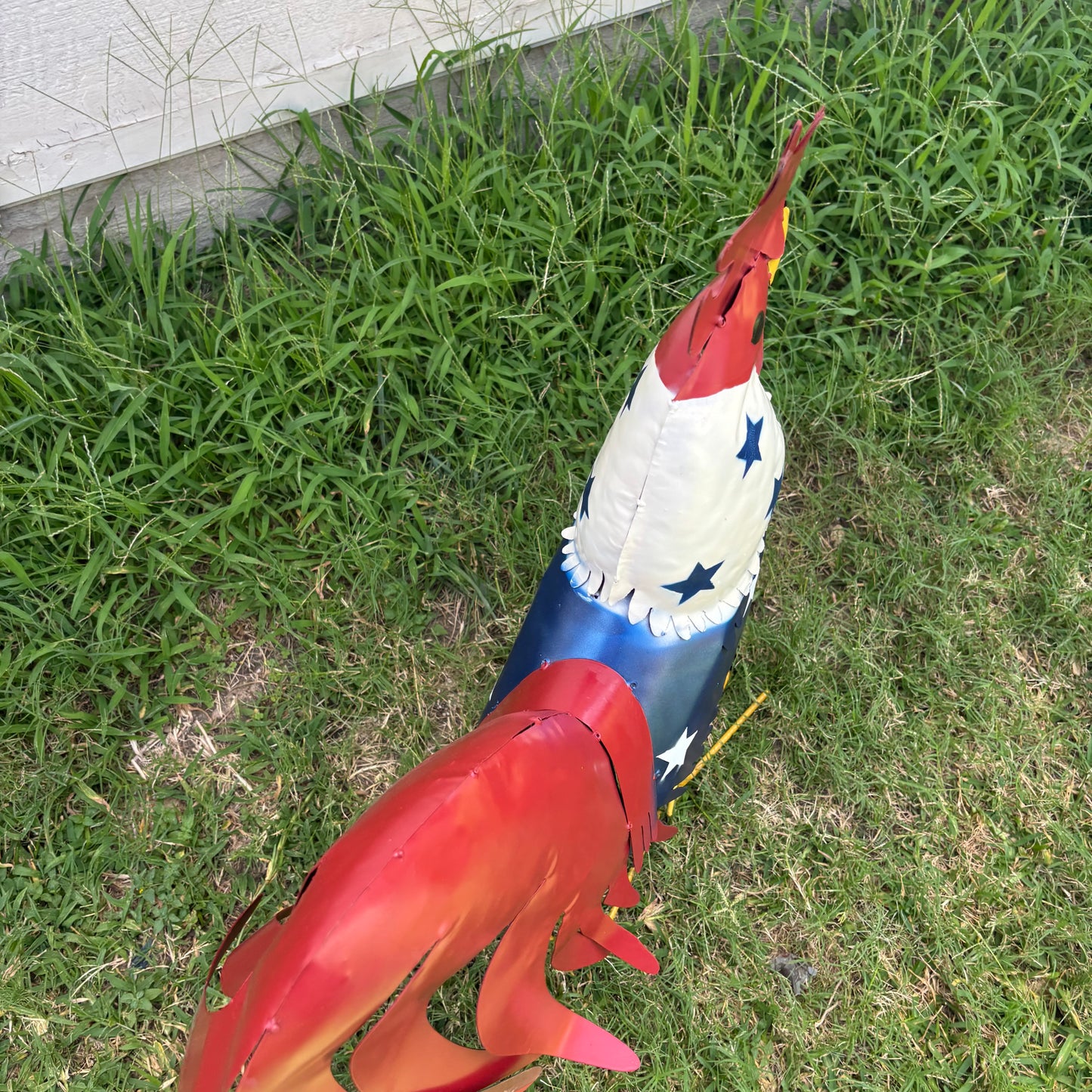 USA FLAG ROOSTER AMERICAN RED WHITE BLUE PATRIOTIC GARDEN METAL SCULPTURE WESTERN HOME DECOR ORNAMENT HANDMADE #34-003