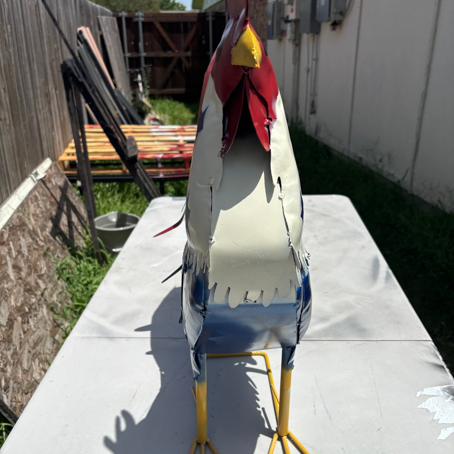 USA FLAG ROOSTER AMERICAN RED WHITE BLUE PATRIOTIC GARDEN METAL SCULPTURE WESTERN HOME DECOR ORNAMENT HANDMADE #34-003