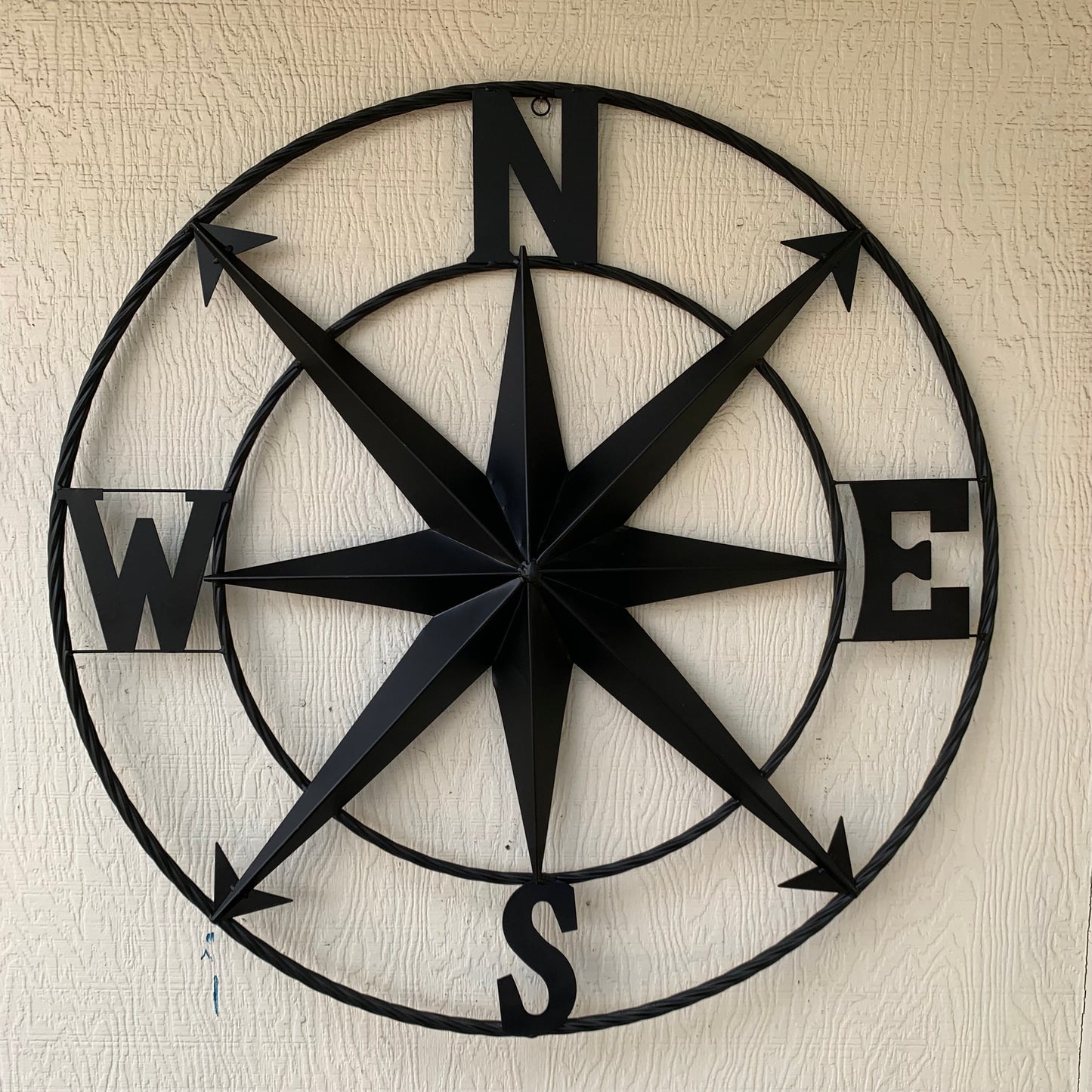 36" COMPASS RUSTIC BLACK METAL SIGN WALL ART WESTERN HOME DECOR HANDMADE NEW