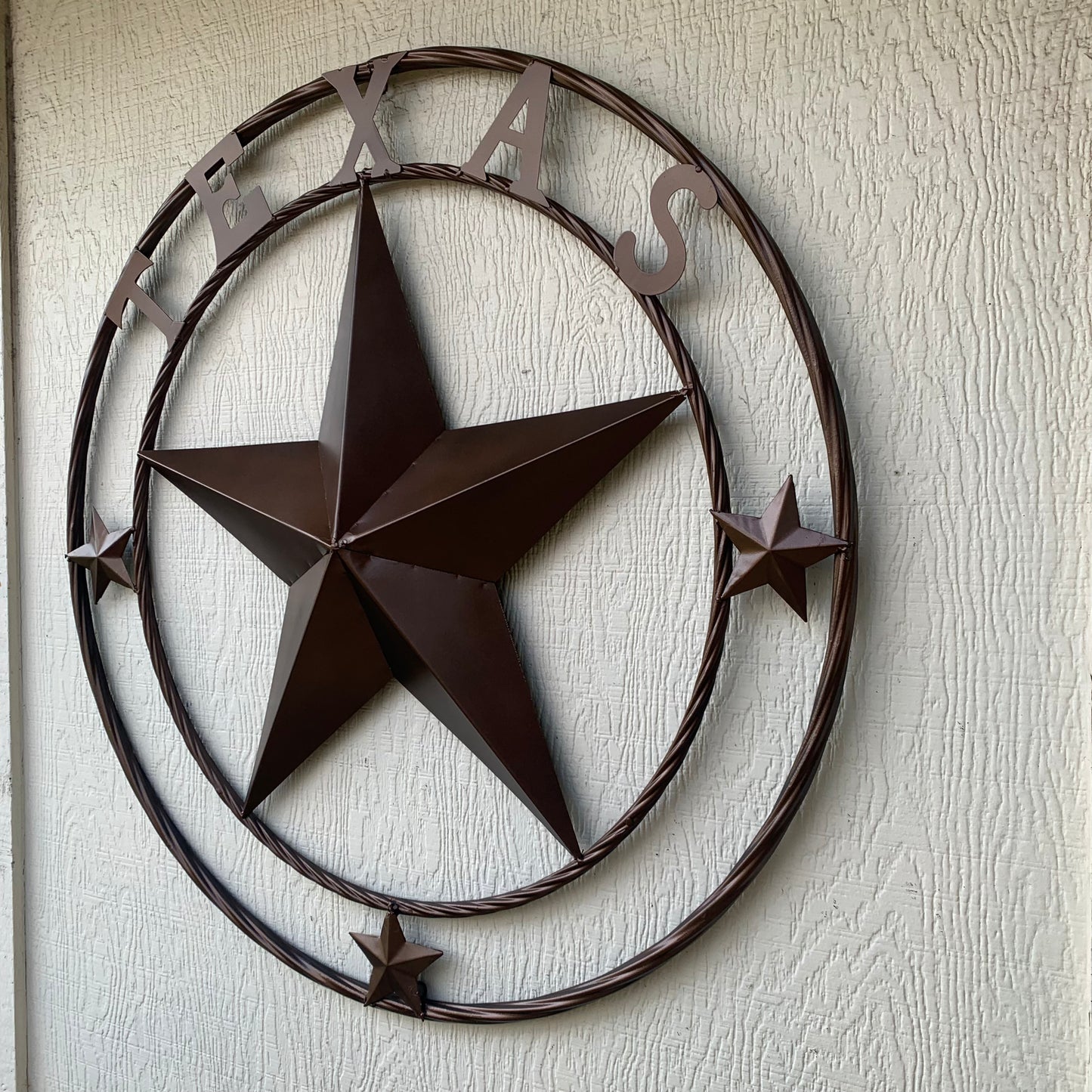 TEXAS LONESTAR WITH 3 SMALL STARS BARN STAR METAL RUSTIC BRONZE COPPER TWISTED ROPE RING WESTERN HOME DECOR HANDMADE NEW