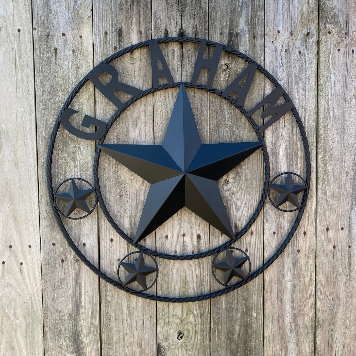 GRAHAM STYLE YOUR CUSTOM NAME STAR BARN STAR METAL LONE STAR WESTERN HOME DECOR RUSTIC BLACK HANDMADE 24",32",36",50"