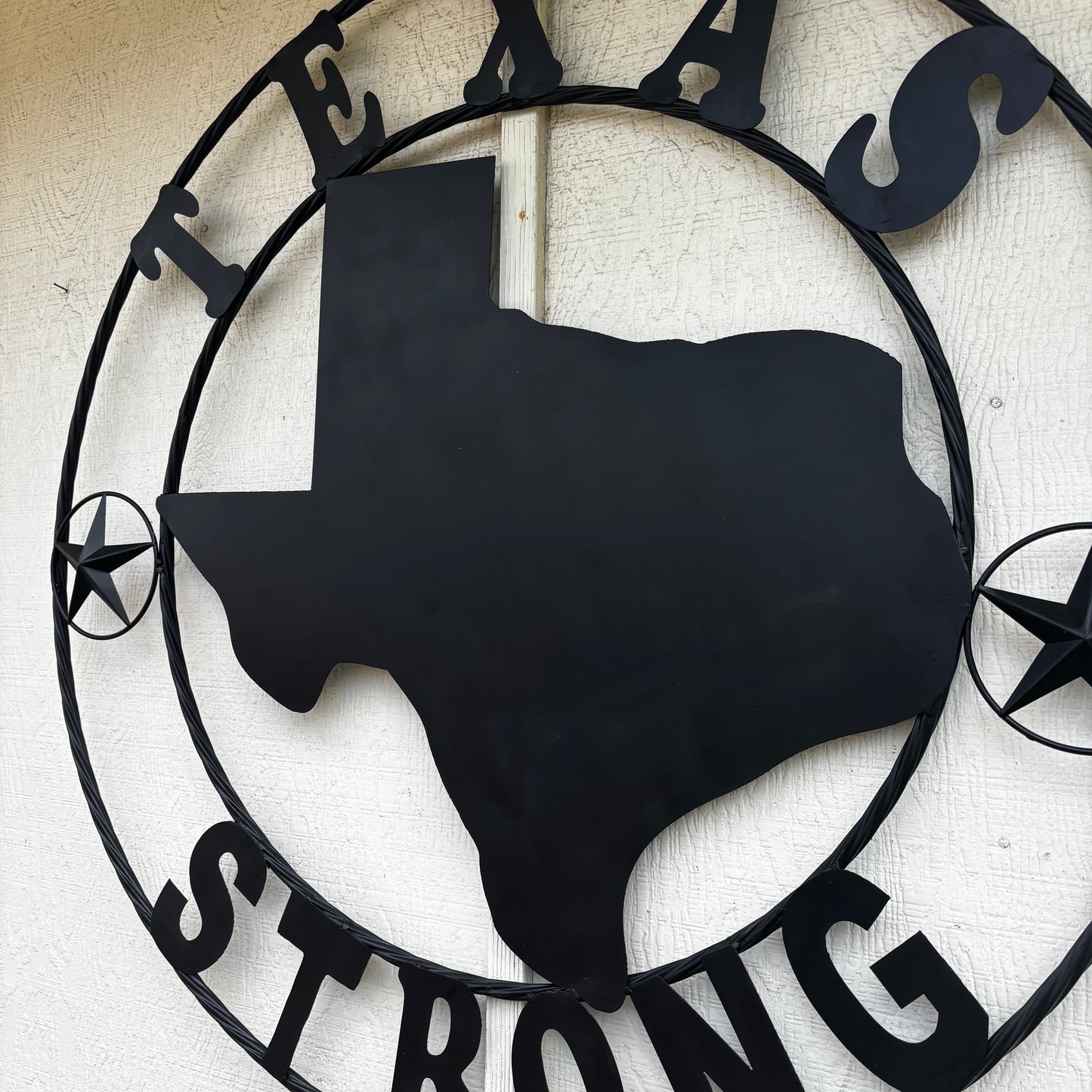 TEXAS STRONG BLACK METAL SIGN WESTERN HOME DECOR HANDMADE