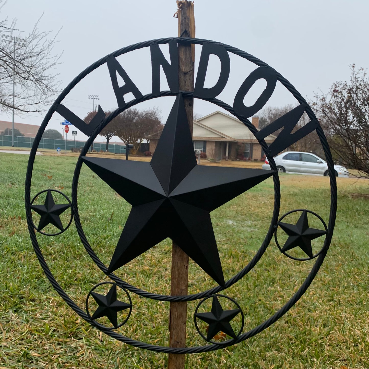 LANDON STYLE CUSTOM NAME STAR BARN METAL STAR 3d TWISTED ROPE RING WESTERN HOME DECOR RUSTIC BLACK HANDMADE 24",32",36",50"