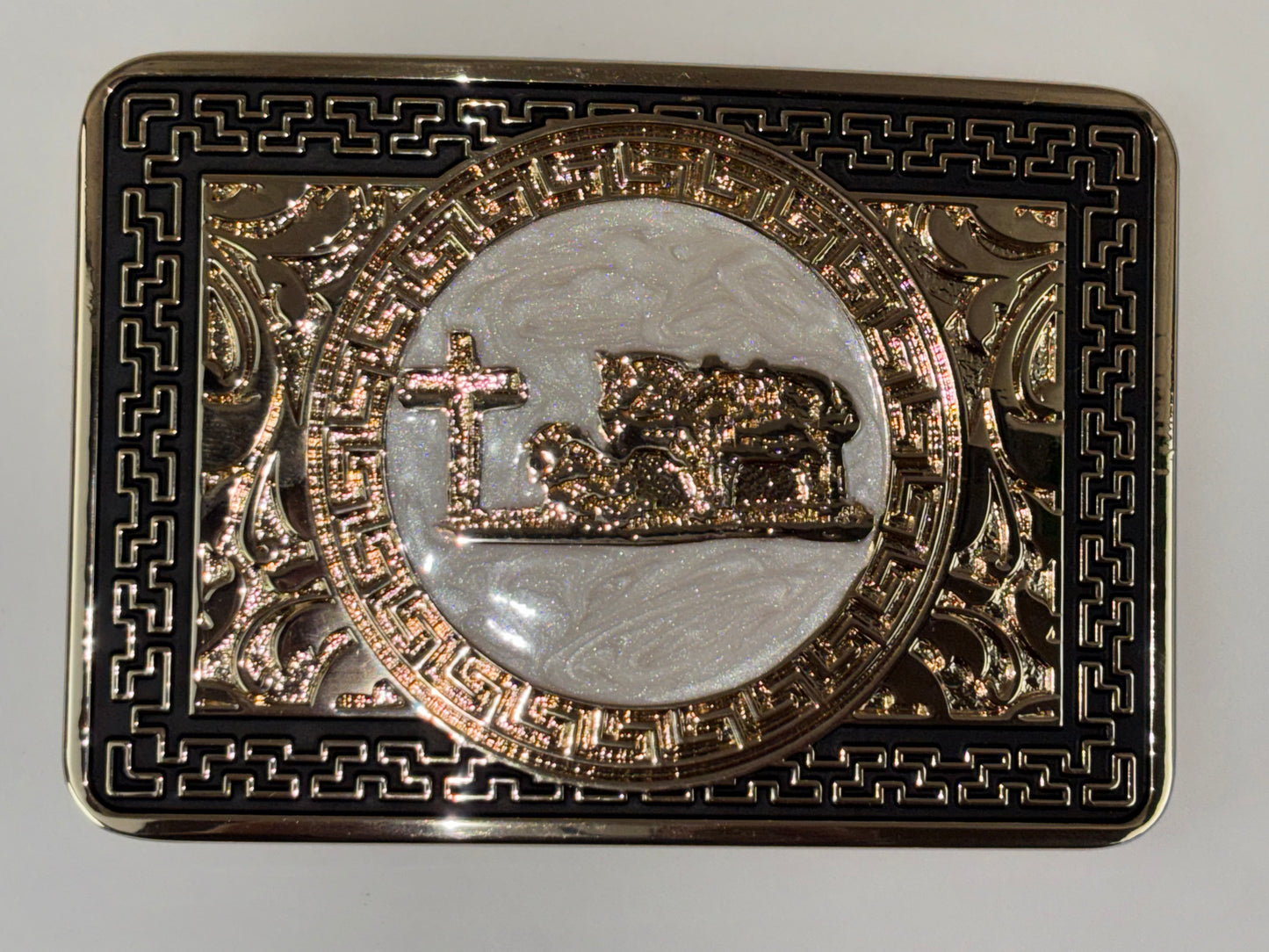 COWBOY PRAYER BELT BUCKLE GOLD WESTERN METAL BUCKLE FASHION ART 4.5" X 3.5"  #EH13230