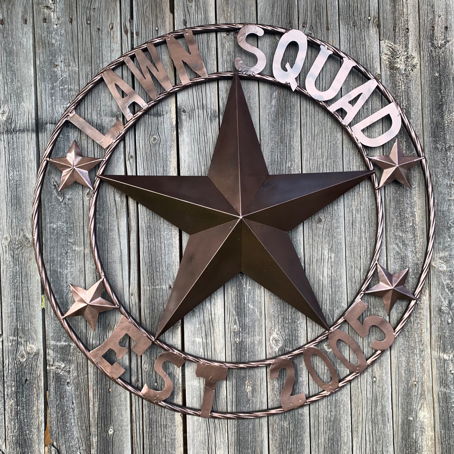 LAWN SQUAD STYLE CUSTOM BARN STAR NAME YOUR CUSTOM NAME STAR METAL NAME BARN STAR WITH TWISTED ROPE RING DESIGN METAL WALL 3d STAR ART WESTERN HOME DECOR RUSTIC BRONZE NEW