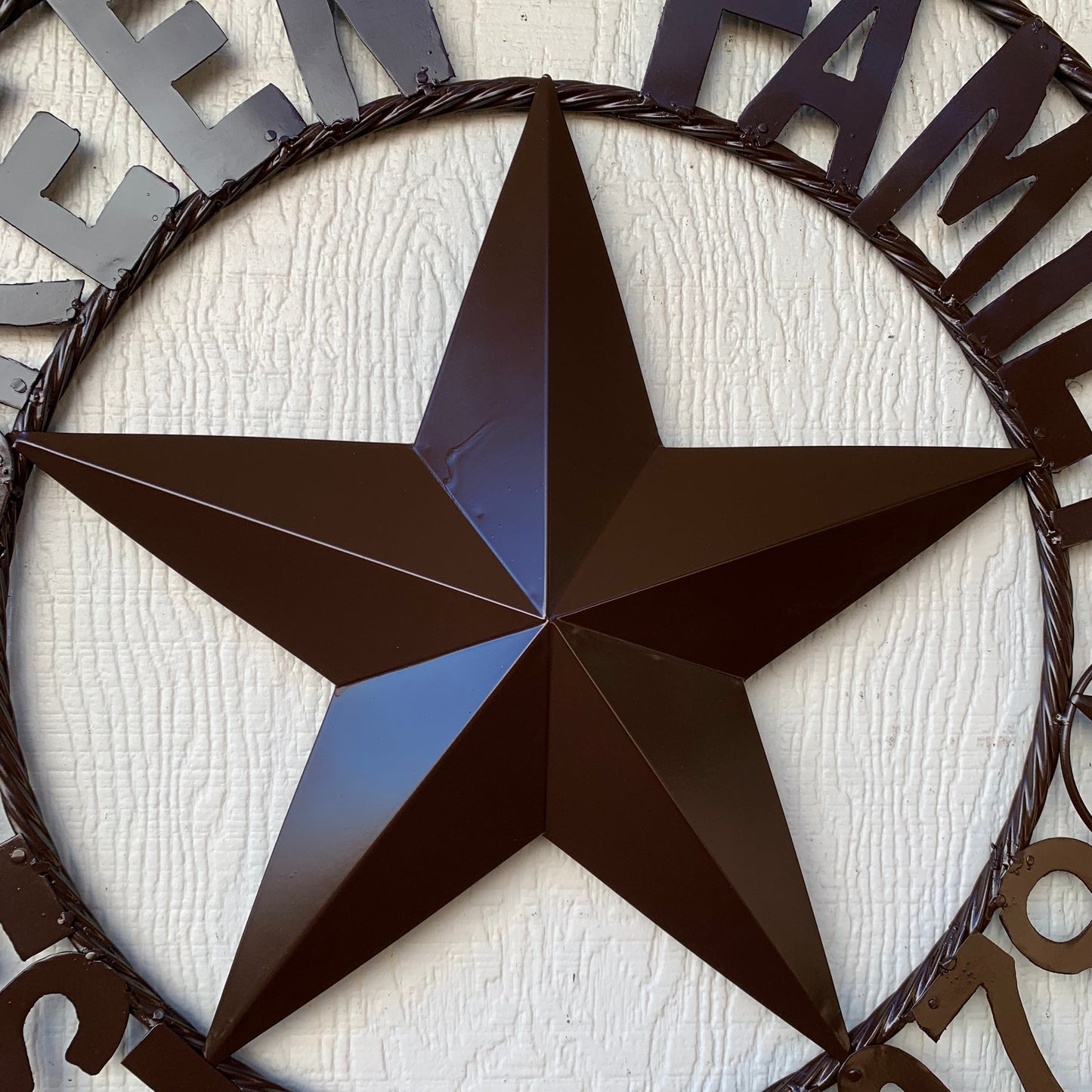 BREEN FAMILY STYLE CUSTOM NAME STAR BARN METAL STAR 3d TWISTED ROPE RING WESTERN HOME DECOR RUSTIC BROWN HANDMADE 24",32",36",50"