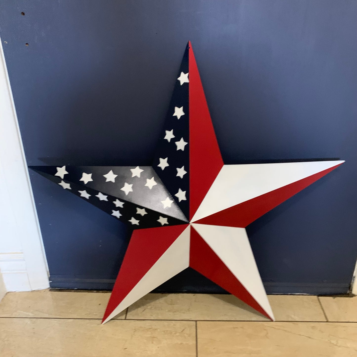 USA FLAG STAR STYLE# 5 RED WHITE & BLUE AMERICANA METAL BARN STAR WALL ART HANDMADE TO ORDER NEW #EH13380