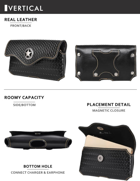 7" LONE STAR BLACK LEATHER POUCH HORIZONTAL EXTRA LARGE  BELT LOOP HOLSTER CELL PHONE CASE UNIVERSAL OVERSIZE #EH12952