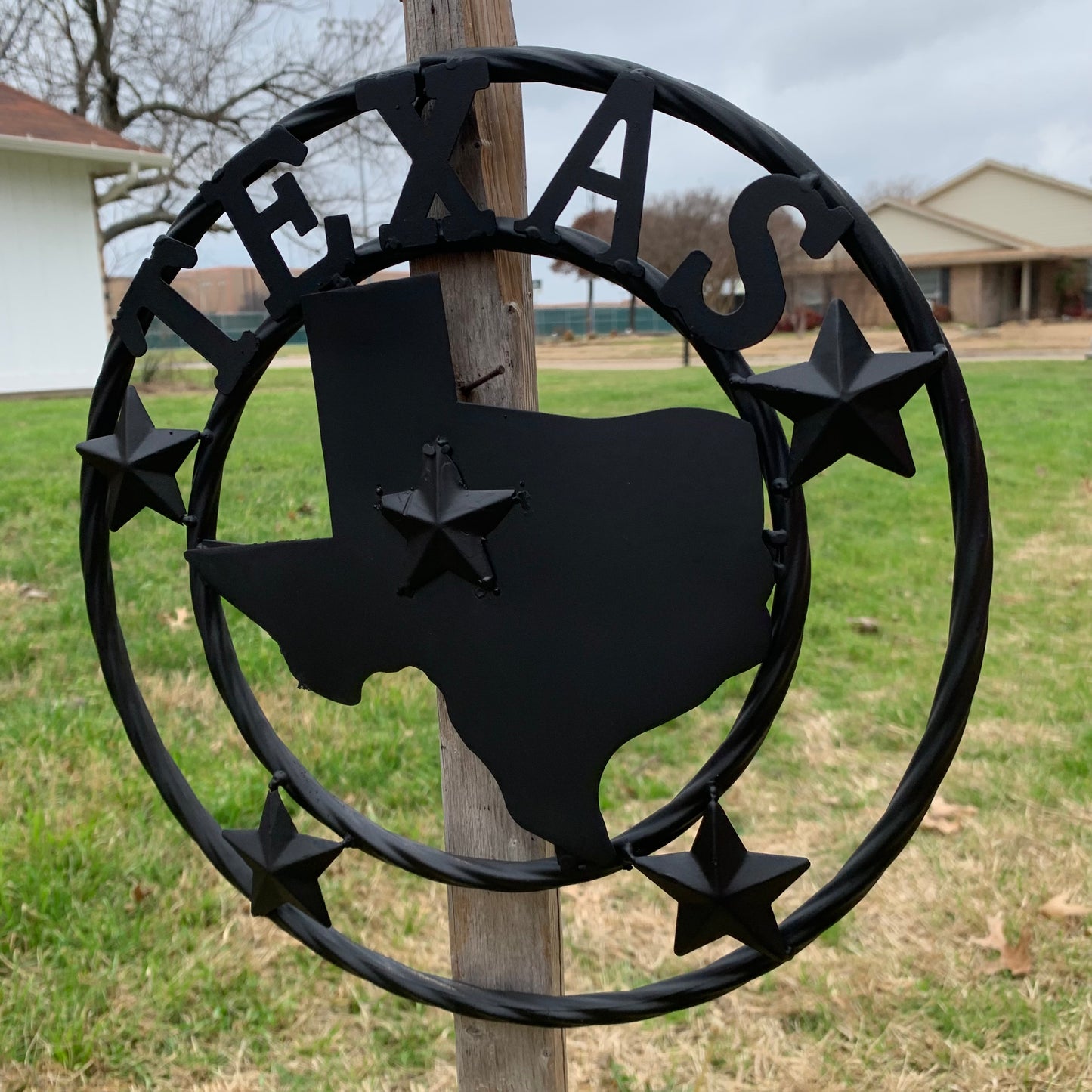12" STATE OF TEXAS MAP RUSTIC BLACK TWISTED RING METAL SIGN WESTERN HOME DECOR HANDMADE NEW