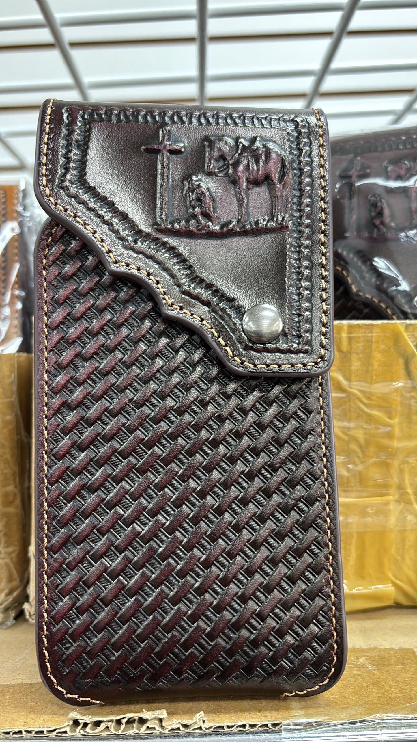 7" COWBOY PRAYER PHONE HOLSTER LEATHER LARGE BELT LOOP CASE UNIVERSAL #EH13817