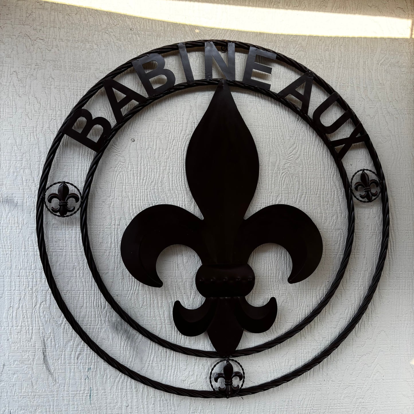 BABINEAUX STYLE YOUR CUSTOM NAME FLEUR DE LIS BROWN METAL TWISTED ROPE RING SIGN WALL ART WESTERN HOME DECOR HANDMADE 24", 32", 36"