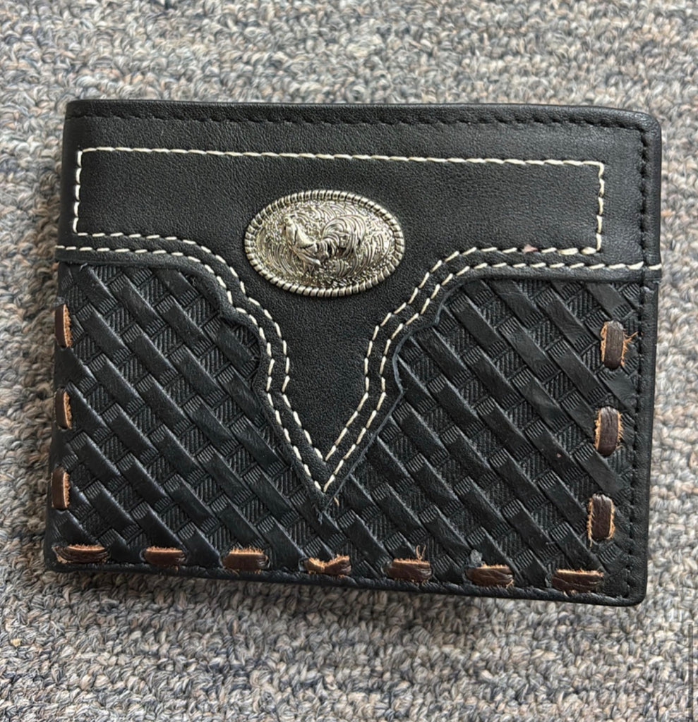 5" MEN'S ROOSTER BLACK WALLET GENUINE LEATHER BIFOLD WESTERN STYLE WALLET NEW