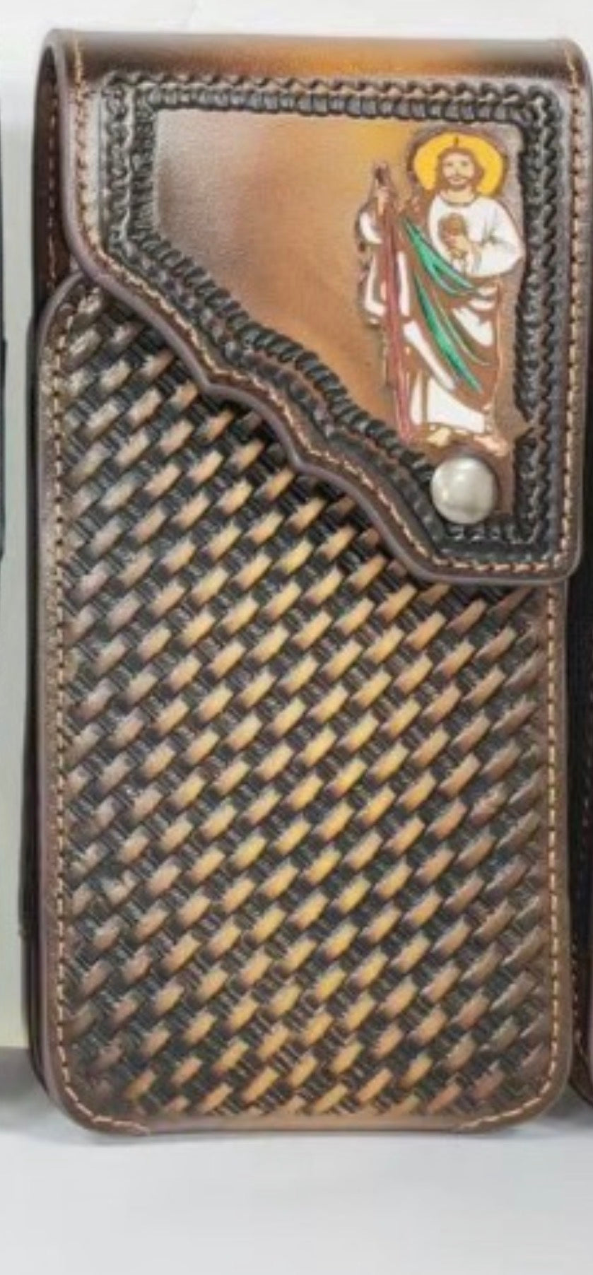 7" JESUS PHONE HOLSTER LEATHER LARGE BELT LOOP CASE UNIVERSAL HANDMADE