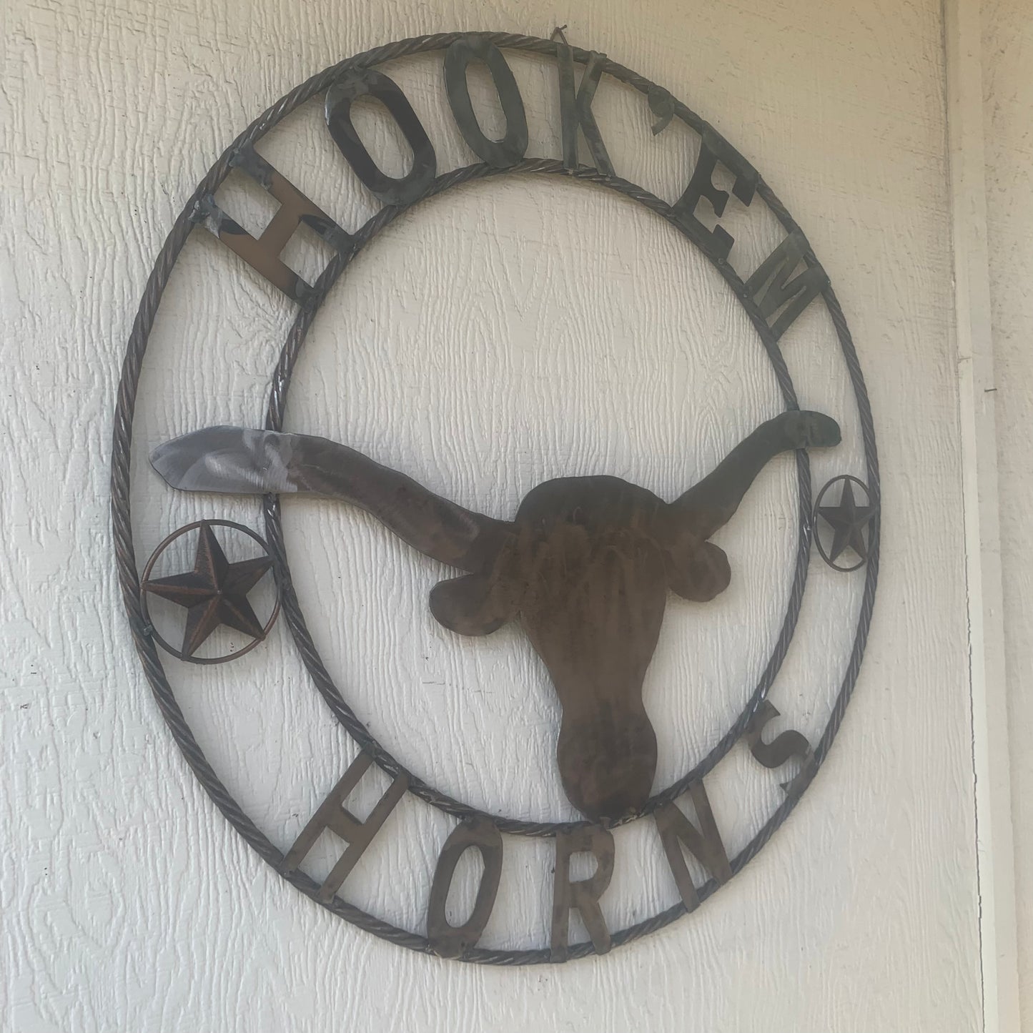 HOOKEM HORNS & LONE STAR TEXAS LONGHORNS HOOK EM RAW METAL UNPAINTED CUSTOM VINTAGE CRAFT WALL ART TEAM SIGN HANDMADE