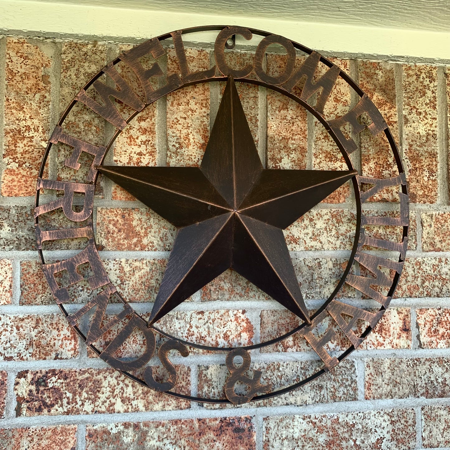 WELCOME FRIENDS FAMILY BARN METAL STAR WALL ART BRONZE WESTERN HOME DECOR HANDMADE NEW #EH13339